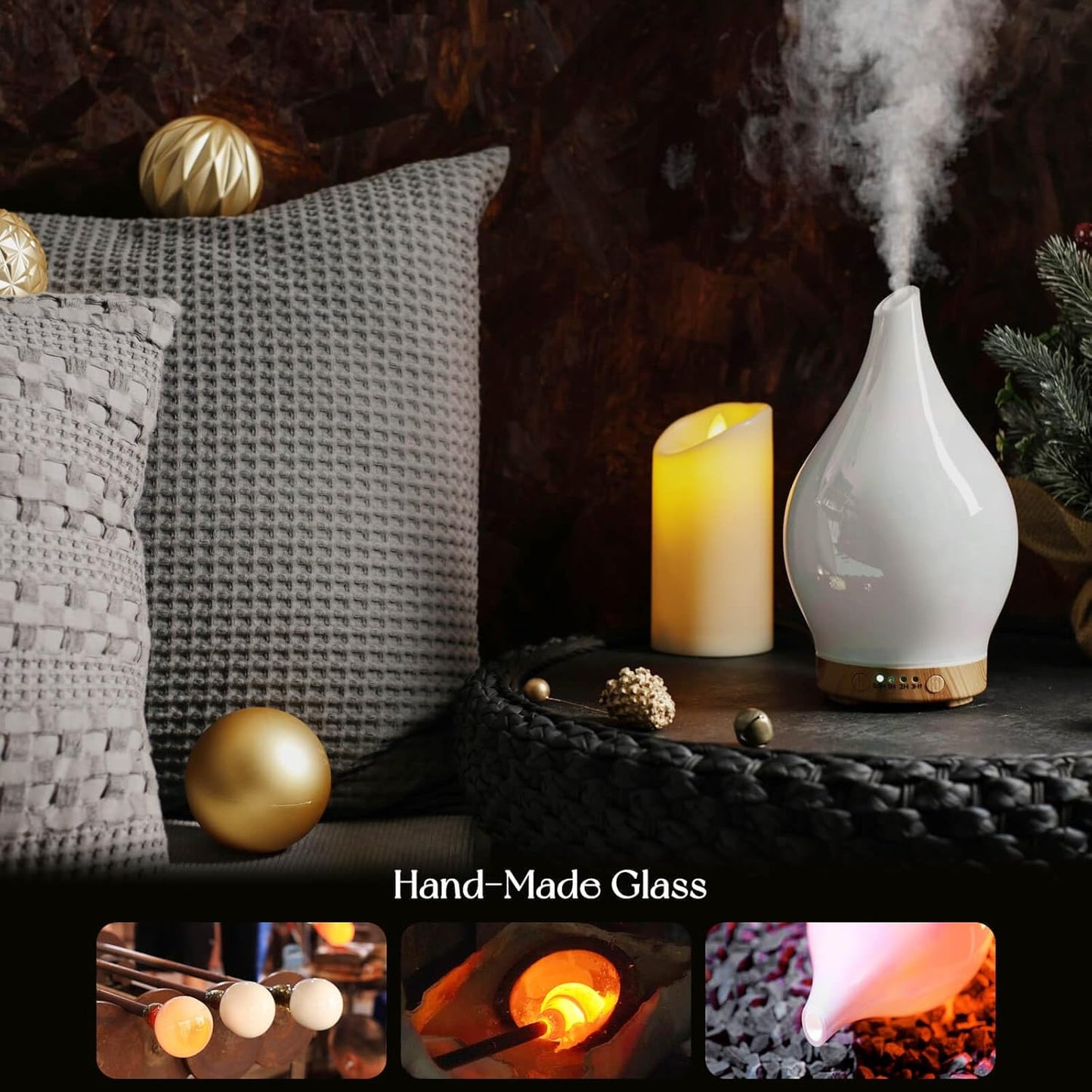 Porseme 150ml Essential Oil Diffuser Glass Color Changing Aroma Air Diffusers Aromatherapy Ultrasonic Cool Mist Humidifier 6 Running Hours Waterless Auto-Off for Sleeping Yoga Office Spa (White Jade)