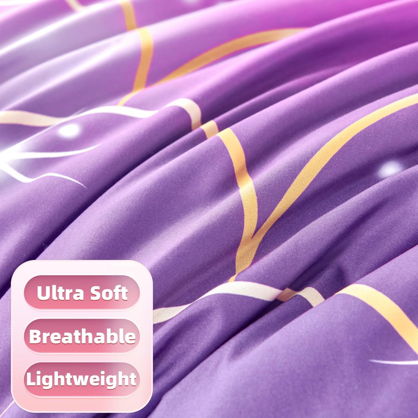 URBONUR Pink Purple Comforter Set Full Size for Girls 6 Piece Bed-in-a-Bag Glitter Mermaid Kids Bedding with Sheets