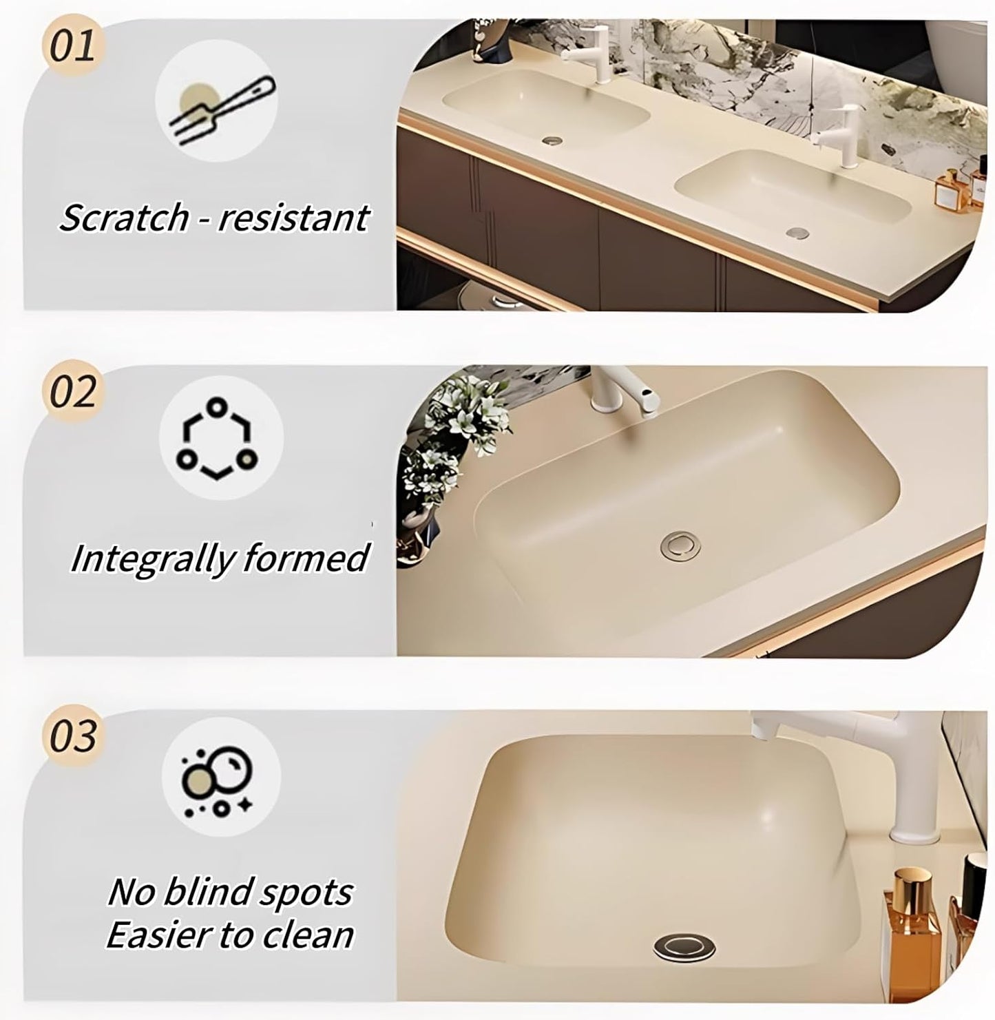 62IN Bathroom Vanity Set with Sink, Smart Defogging Vanity Mirror with 2 Light Strips | with Motion Sensing Light Strips, Bathroom Double Vanities with Sink Includes 2 Drawers (Mirror)