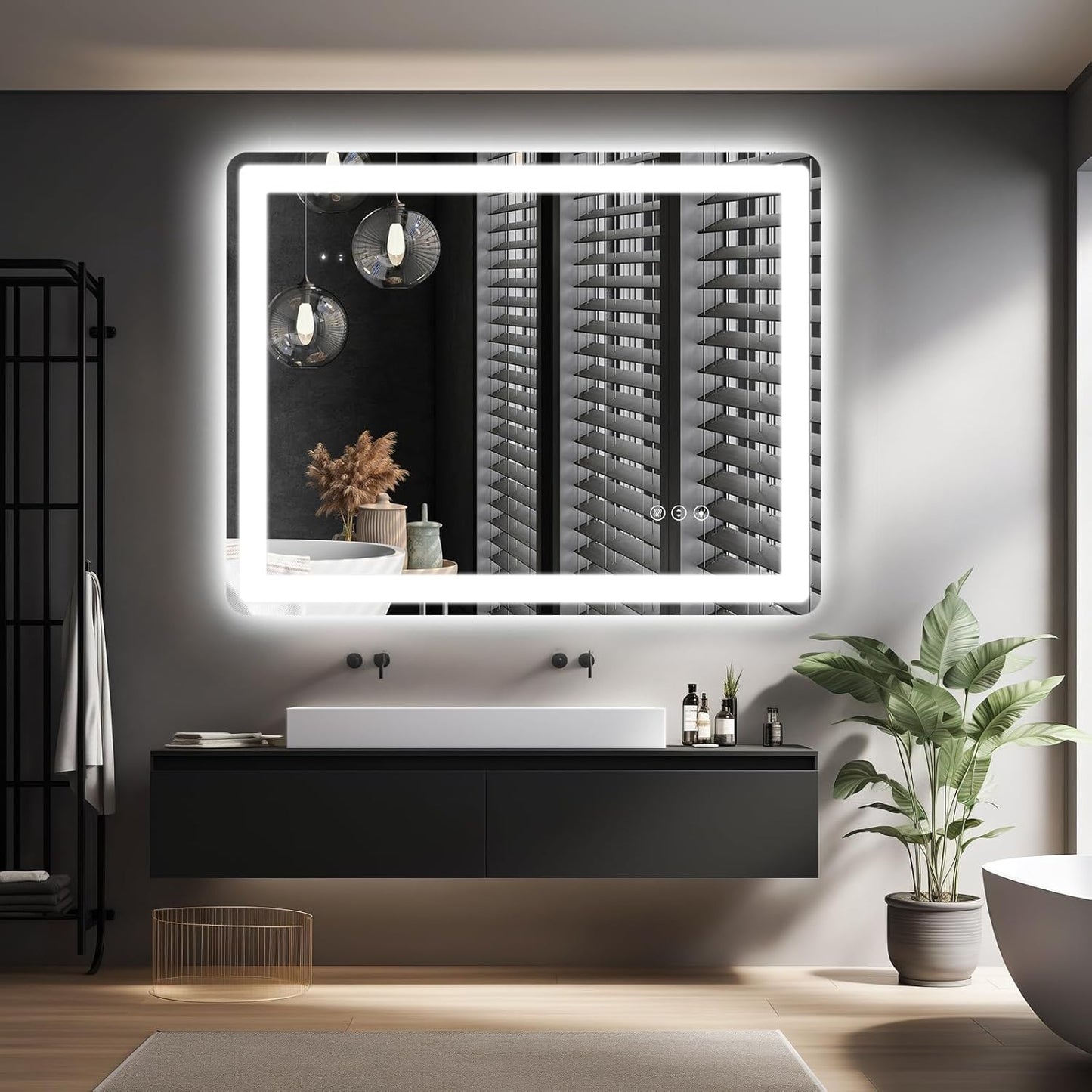 24x32 LED Mirror for Bathroom, Rounded Rectangle Mirror with Backlit + Front Lit, Bathroom Mirror with Lights, Anti-Fog, Dimmable, Lighted Vanity Mirror Tempered Glass(Horizontal/Vertical)