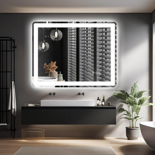 36x30 LED Bathroom Mirror with Lights, Rounded Rectangle Bathroom Mirror for Wall, Anti-Fog, Dimmable, Backlit + Front Lit, Lighted Bathroom Vanity Mirror Tempered Glass(Horizontal/Vertical)