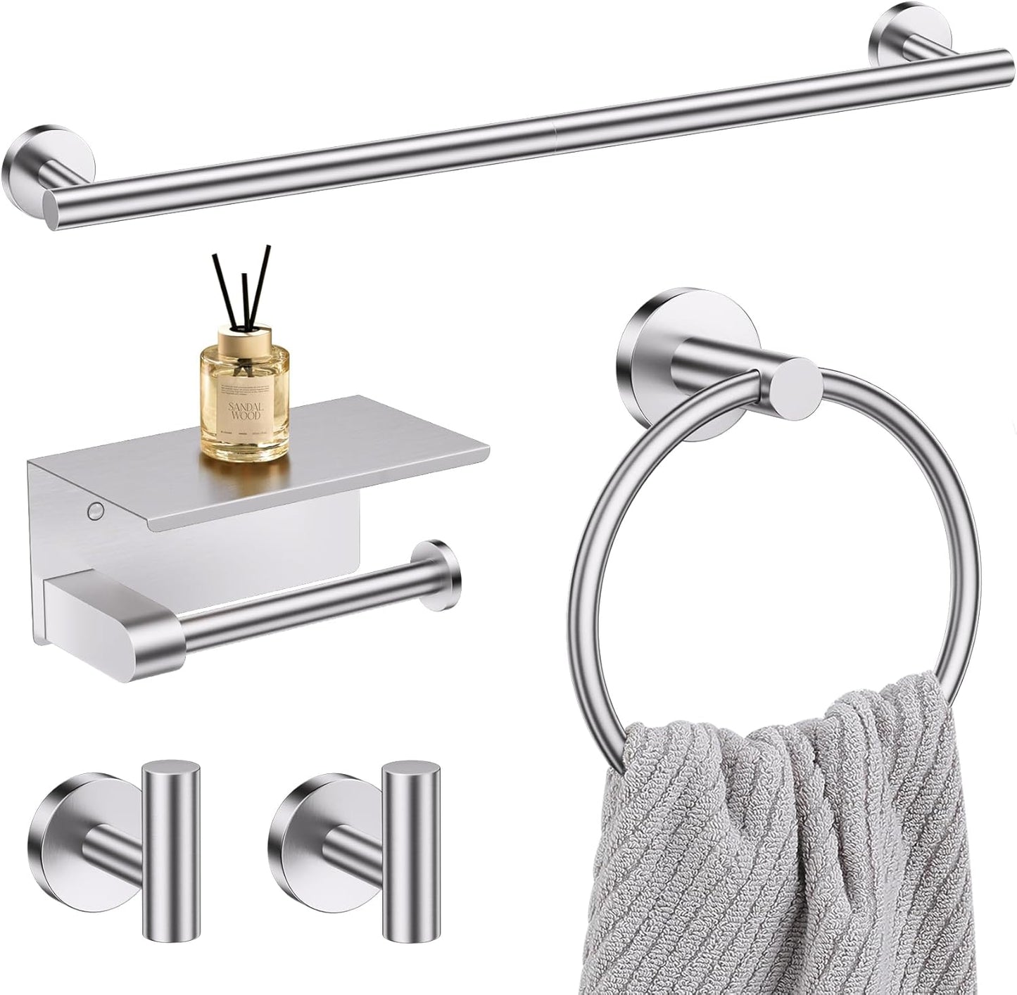 5-Piece Towel Bar Set Brushed Nickel Bathroom Hardware Accessories Set Upgraded Toilet Paper Holder with Shelf Towel Holder Set for Bathroom Stainless Steel Wall Mounted