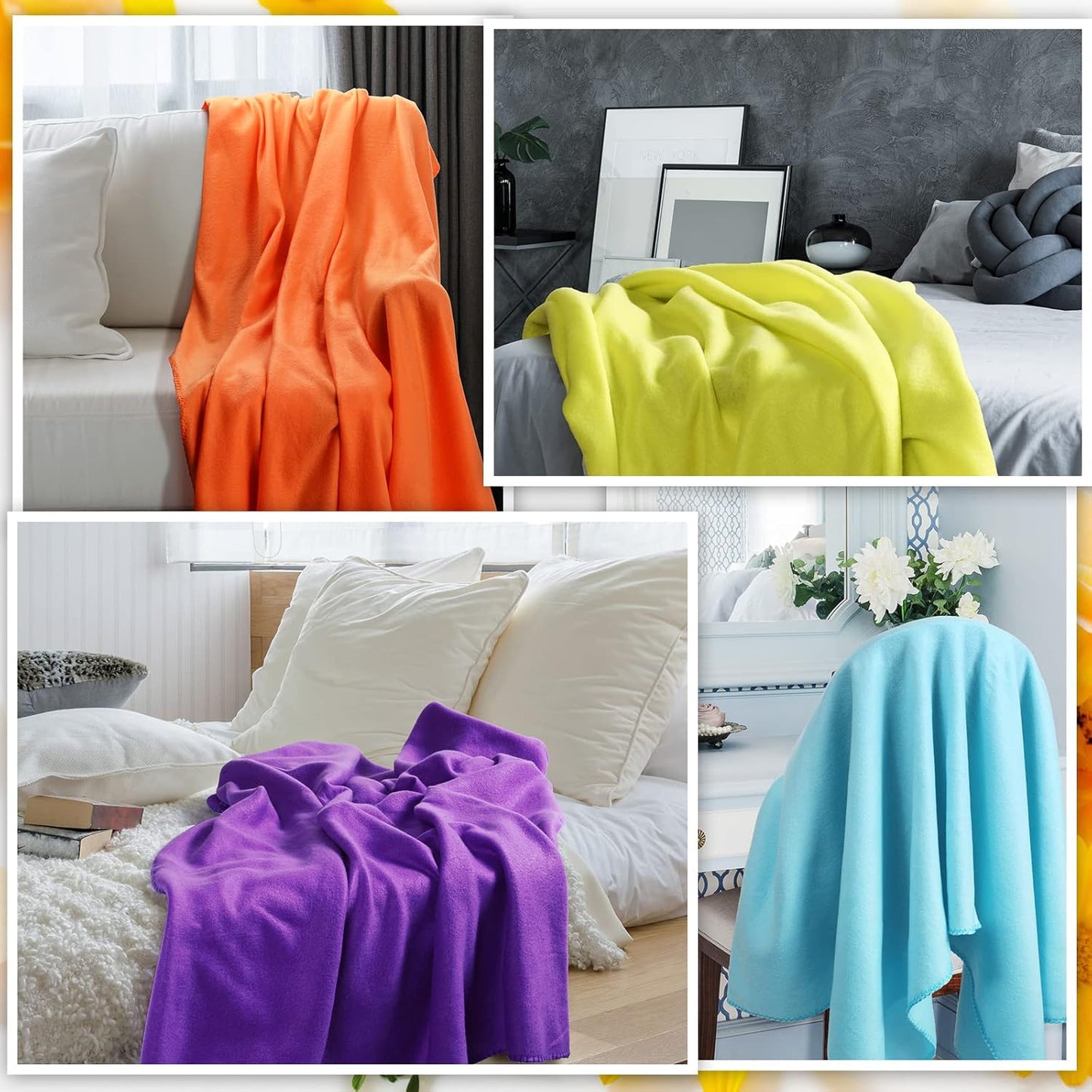 24 Packs Fleece Throw Blanket Soft Warm Lightweight Fleece Blanket Cozy Throw Bulk for Bed Couch Sofa Home Office Wedding Gifts Suitable for Seasons, 50 x 60 Inches(Bright Color)