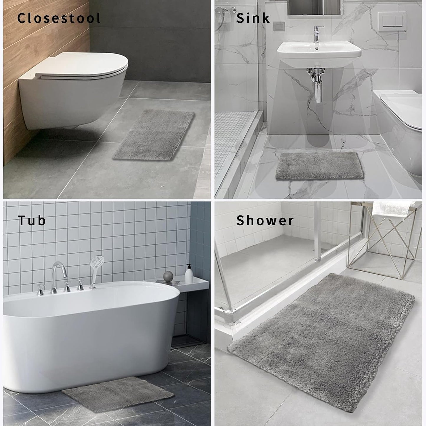 FIFU Bathroom Runner Rug 24" W x 60" L, Bath Mats for Bathroom, Bedroom & Kitchen, Non-Slip Rubber Latex Backing, Comfort & Soft Shower Bathmat & Carpet for Sink, Home & Hallways, Silver Gray