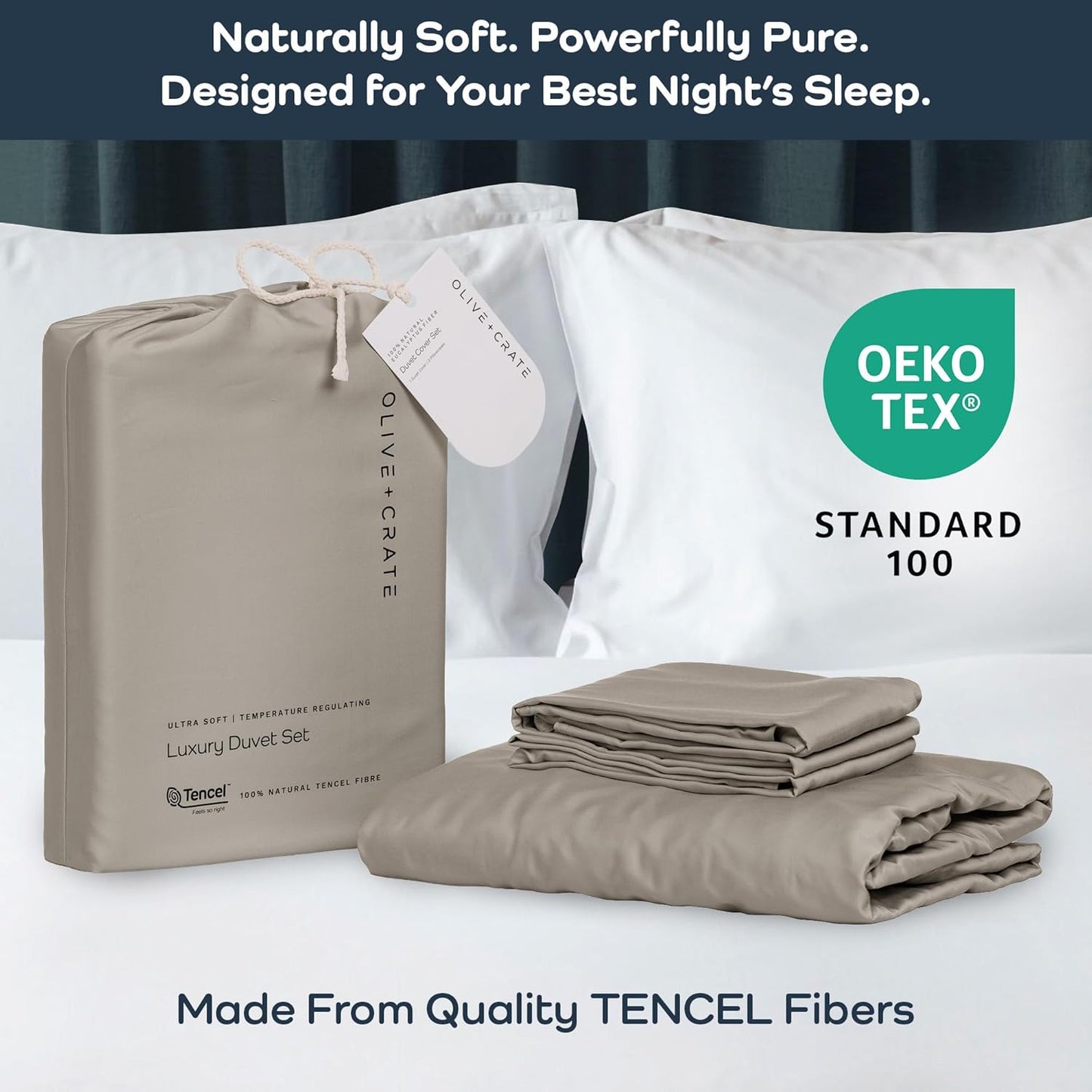 Olive + Crate Tencel Eucalyptus Cooling Duvet Cover Set - Hypoallergenic, Lyocell Tencel Duvet Cover - Temperature Regulating with Hidden Button Closure & Corner Ties - Queen Size [Taupe Sand]