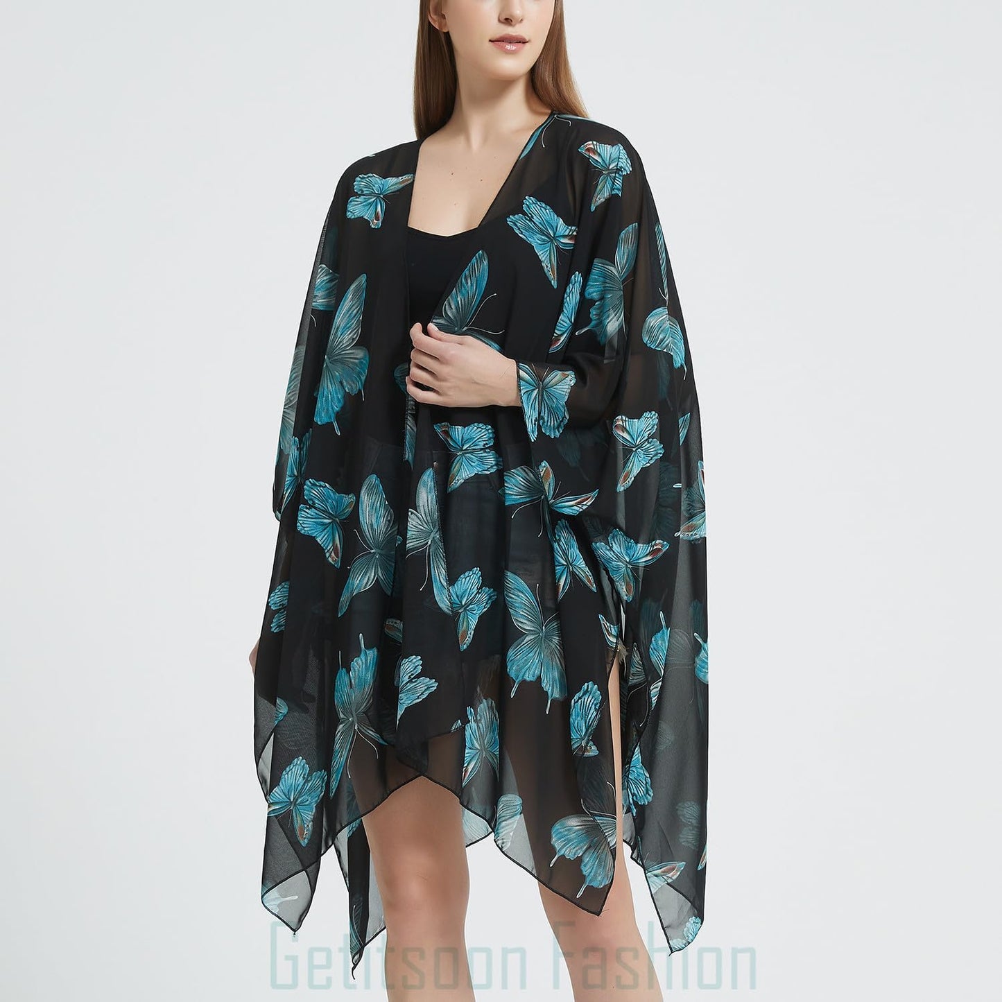 Women's Bohemian Floral Chiffon Beach Cover up Swimsuit Kimono Summer Swimwear Cardigans