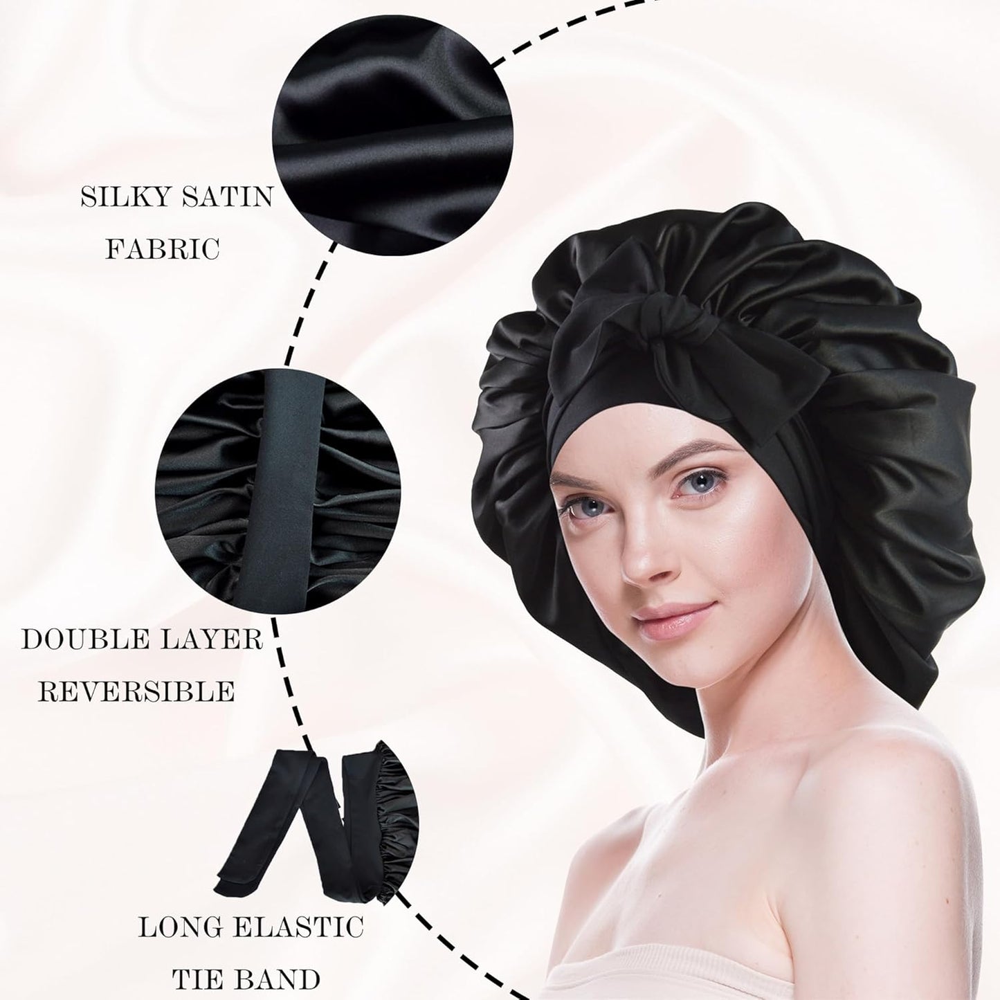 Silk Bonnet for Sleeping Women Satin Bonnet Double Layer Night Sleep Cap with Elastic Tie Band for Curly Natural Hair