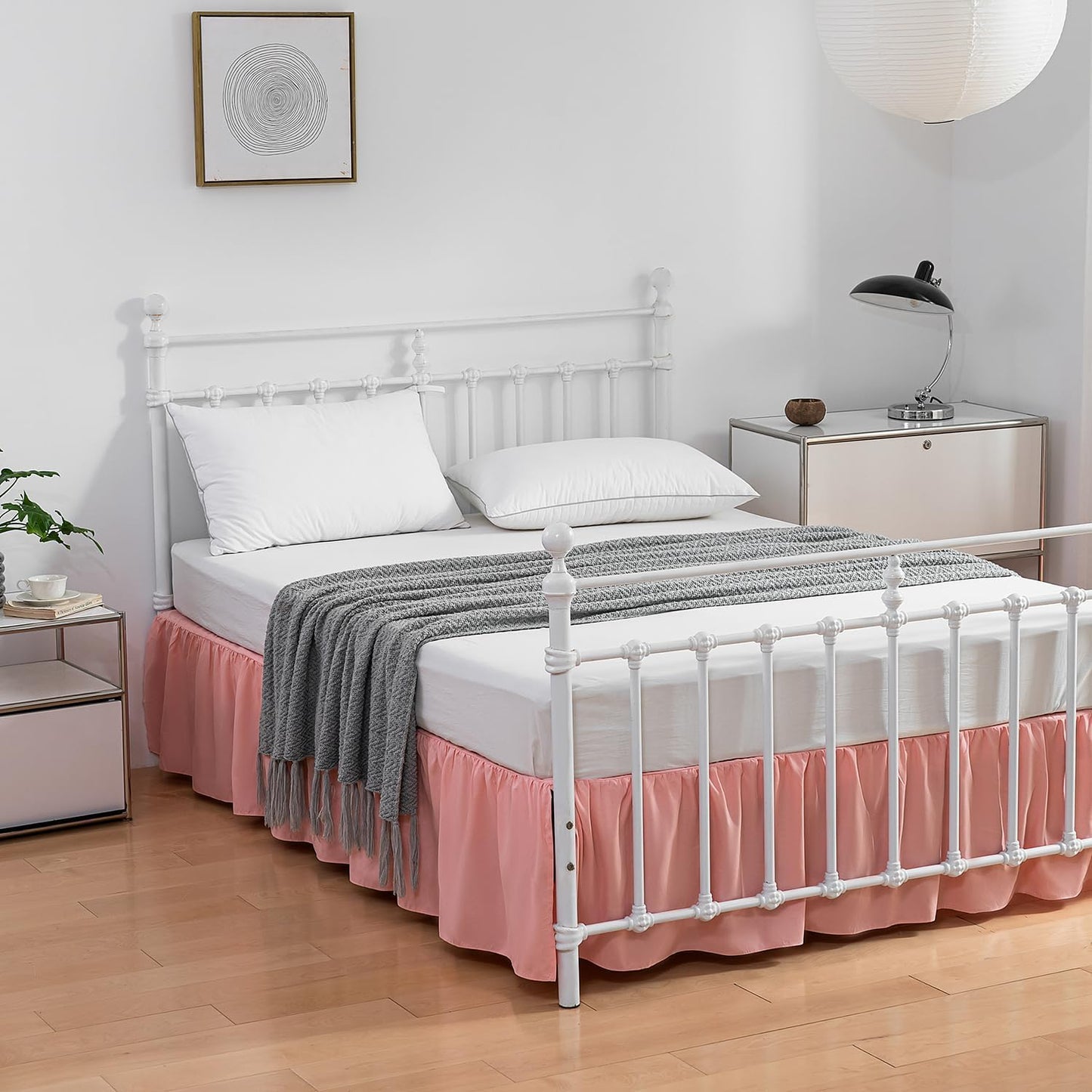 Bed Skirt Queen Size Ruffled Bed Skirt with Split Corners, 14 Inch Drop Dust Ruffle Bed Skirt with Platform,14 Inch, Peach