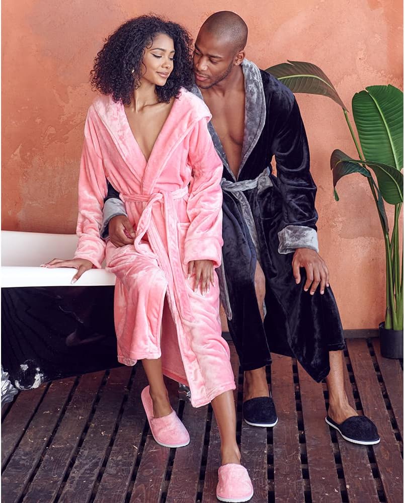Lotus Linen Plush Robes for Women - Soft Bathrobe, Custom Monogram, Warm Fleece Robe with Pockets