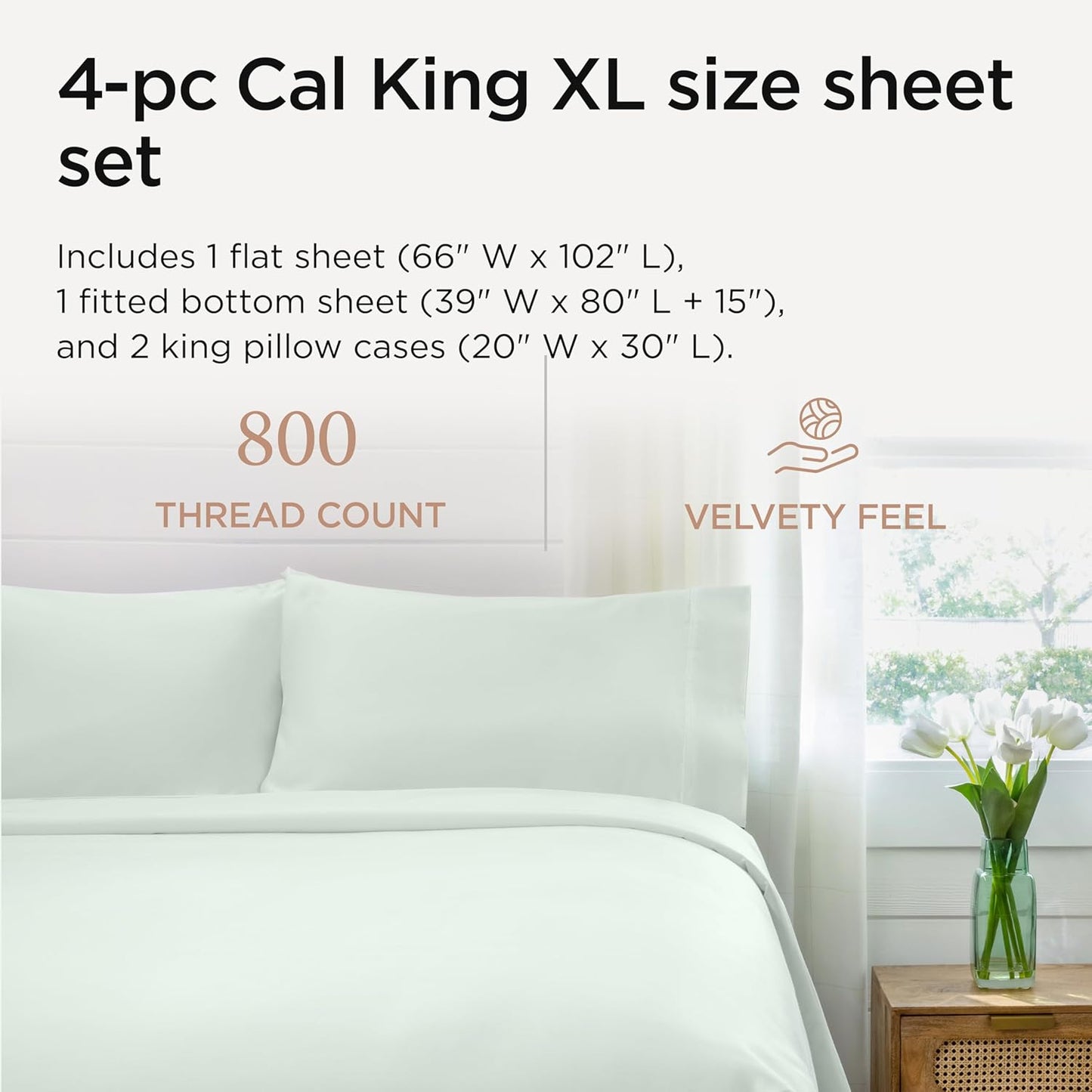 Threadmill California King Sheet Sets | 800 Thread Count Cal King Bed Sheets Set with 16” Deep Pocket | Sateen Weave, Better Than Egyptian Cotton, 4-Piece Bedding Set with Cooling Effect | Seaglass