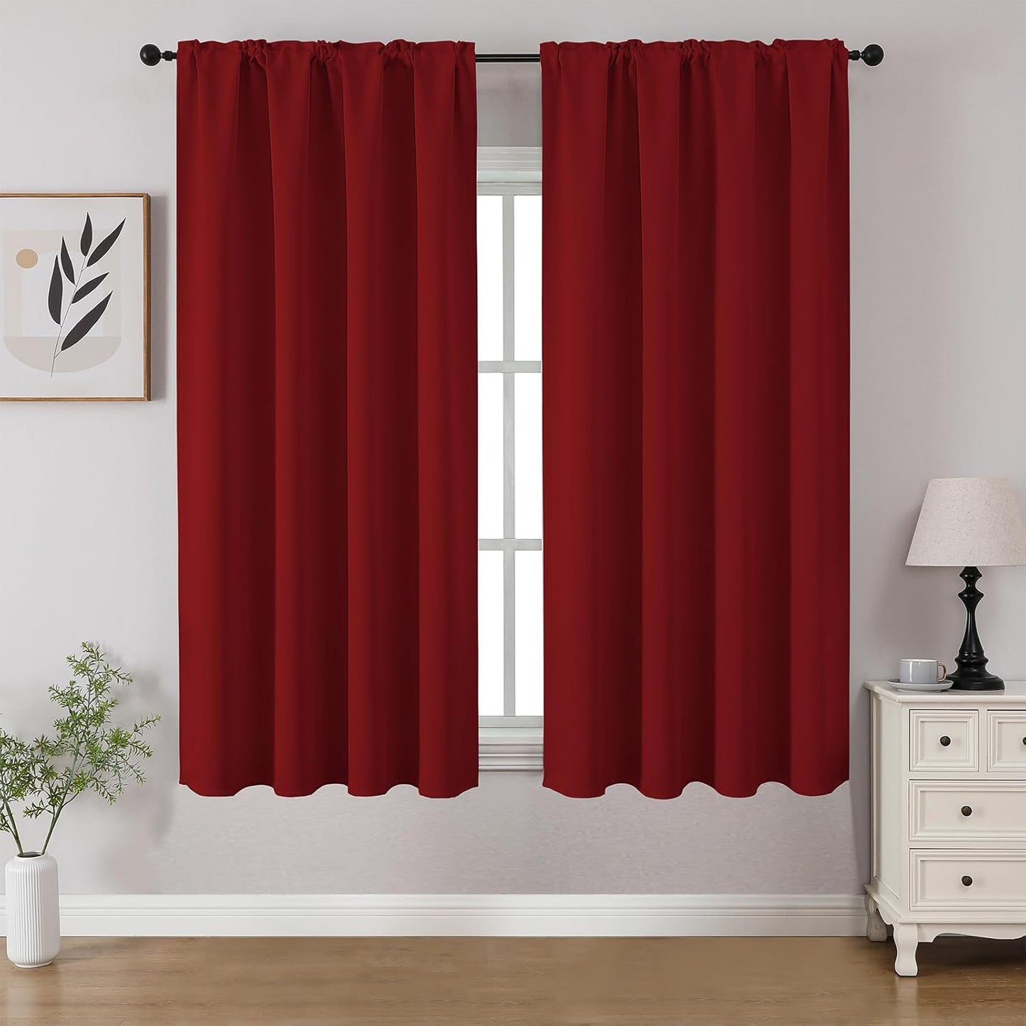 CUCRAF Red Blackout Curtains 45 inch Length 2 Panels Set, Rod Pocket Room Darkening Drapes for Bedroom Living Room, Insulated Thermal Light Blocking Window Curtain (W52 x L45 Inch)
