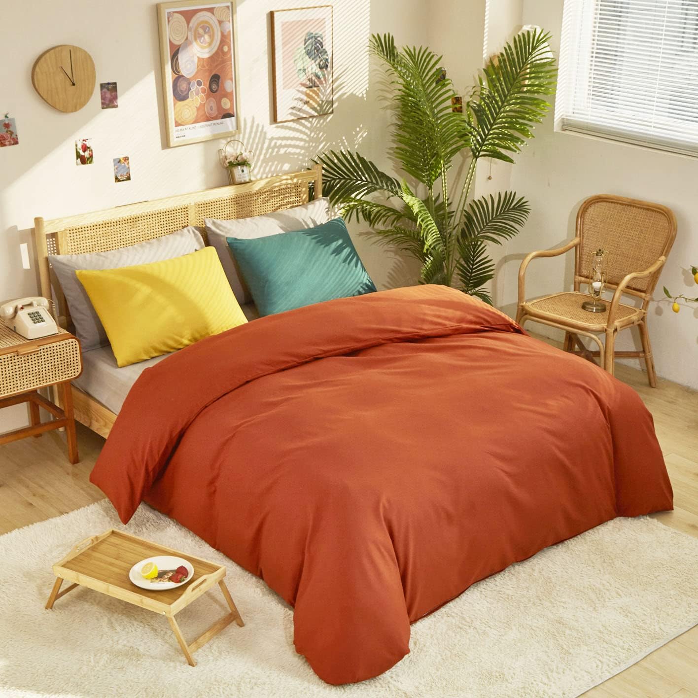 Cottonight Burnt Orange Comforter Set King Caramel Bedding Comforter Rust Soft Breathable Cotton Reddish Terracotta Blanket Quilts for Women Men King Bed