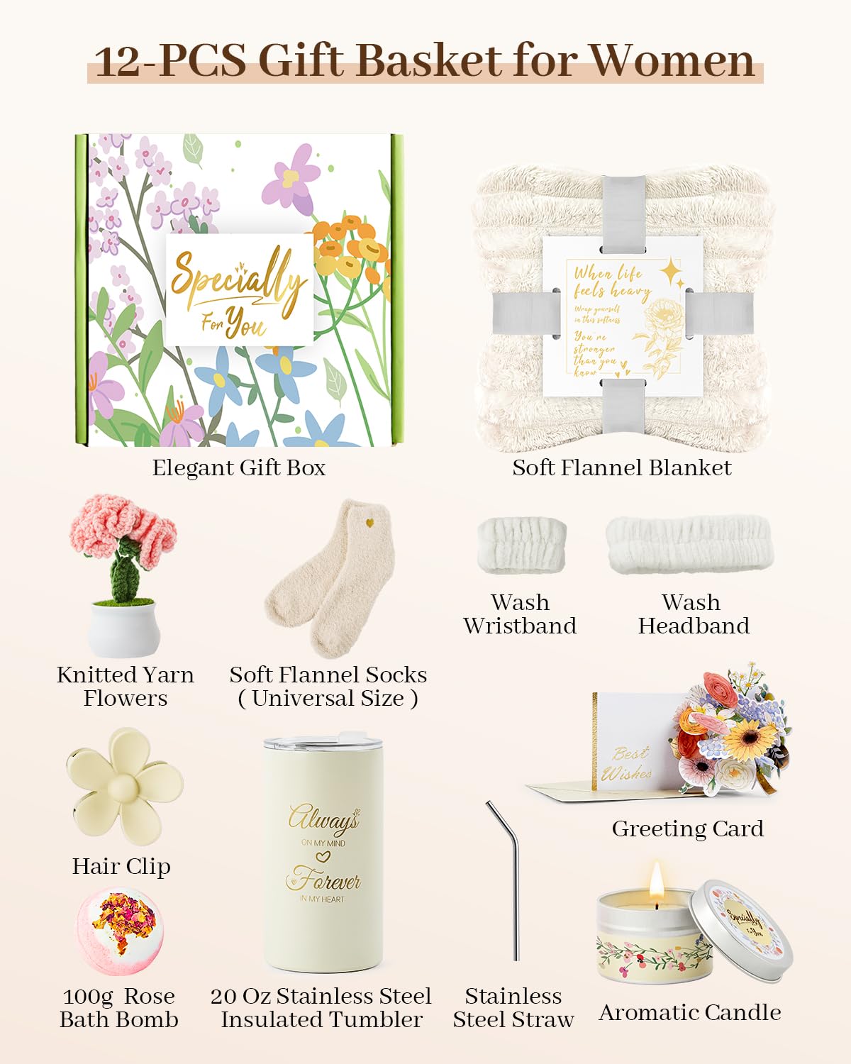 Get Well Gifts for Women, Care Package Happy Birthday Gifts for Women, Relaxing Spa Gift Baskets, Get Well Soon Gift Basket Sympathy Gift Baskets Thank You Gifts for Mom, Wife, Sister, Friends
