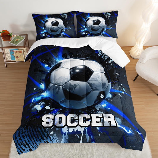 Football Comforter Set Queen Size,Balls Game Pattern Kids Comforter for Boys Girls Teens Soccer Room Decor,Sports Themed Football Court Bedding Sets with 2 Pillowcases.