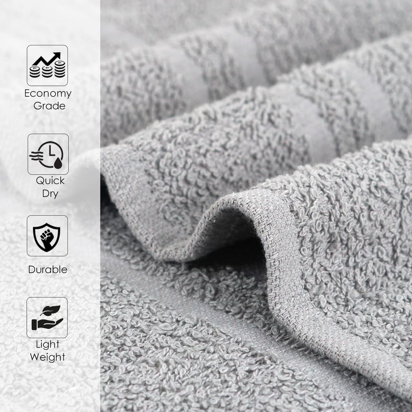 Hand Towels - Pack of 40, 16 x 27 Inches, 100% Cotton, Grey, Highly Absorbable, Facial, Gym, Hair, Face Towels