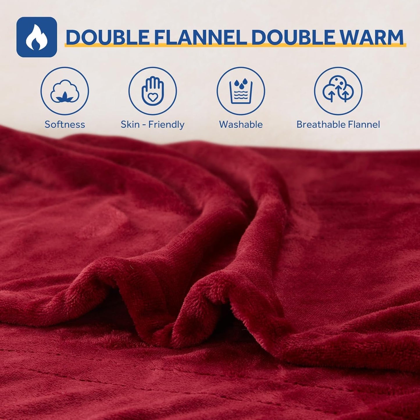 Sealy Heated Blanket Electric Throw 50"x60", Soft Double Flannel Electric Blanket with 6 Heat Levels & 2-10 Hours Auto Shut Off, Machine Washable, Even Heat Distribution, Red