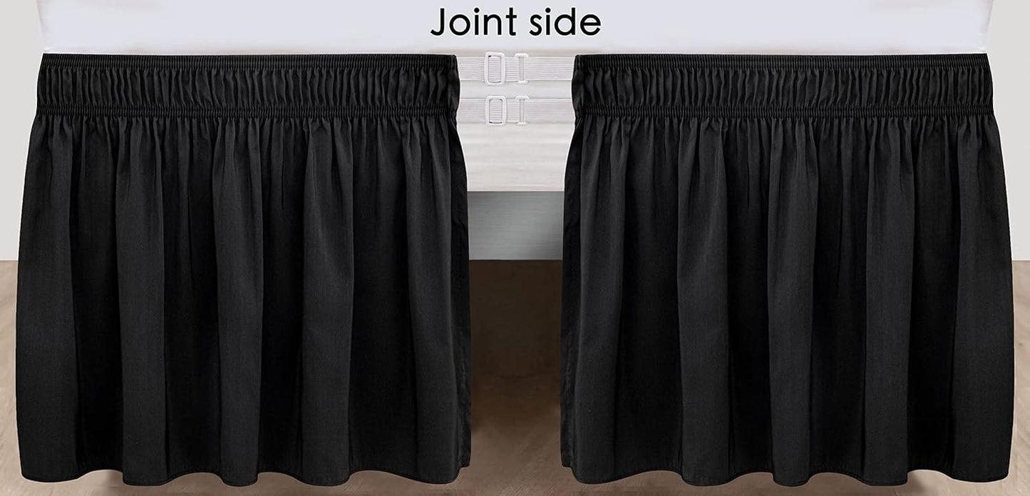 Biscaynebay Wrap Around Bed Skirts with Split Corners for Full Beds 17" Drop, Black Elastic Dust Ruffles Easy Fit Wrinkle & Fade Resistant Silky Luxurious Fabric Solid Machine Washable