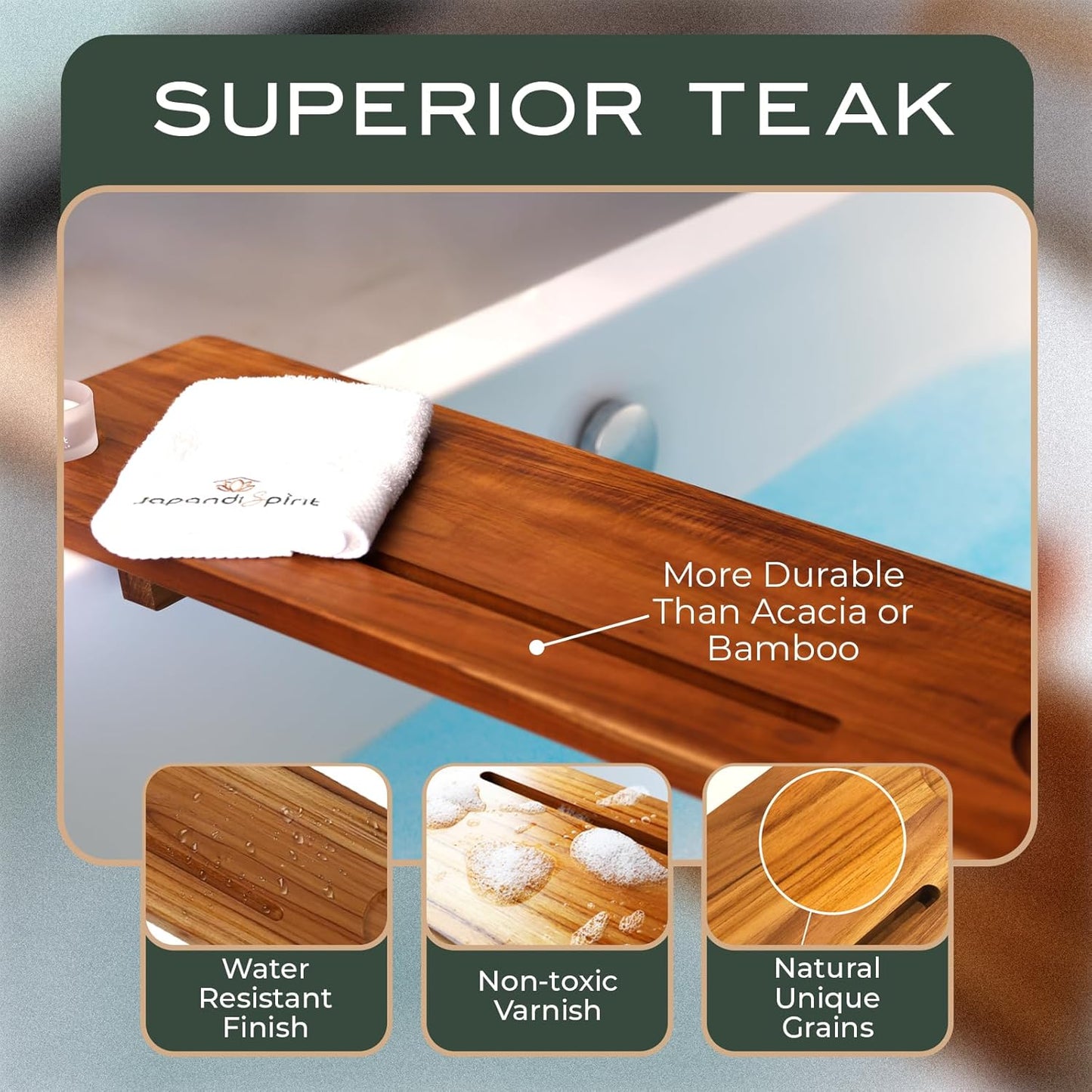 Grand Fjord Teak Bathtub Tray for Large Soaking Tub – Extra Long 35” Luxury Bath Tray for Freestanding Tubs with Candle Holders, Tealight Jars & Premium Towel by JapandiSpirit