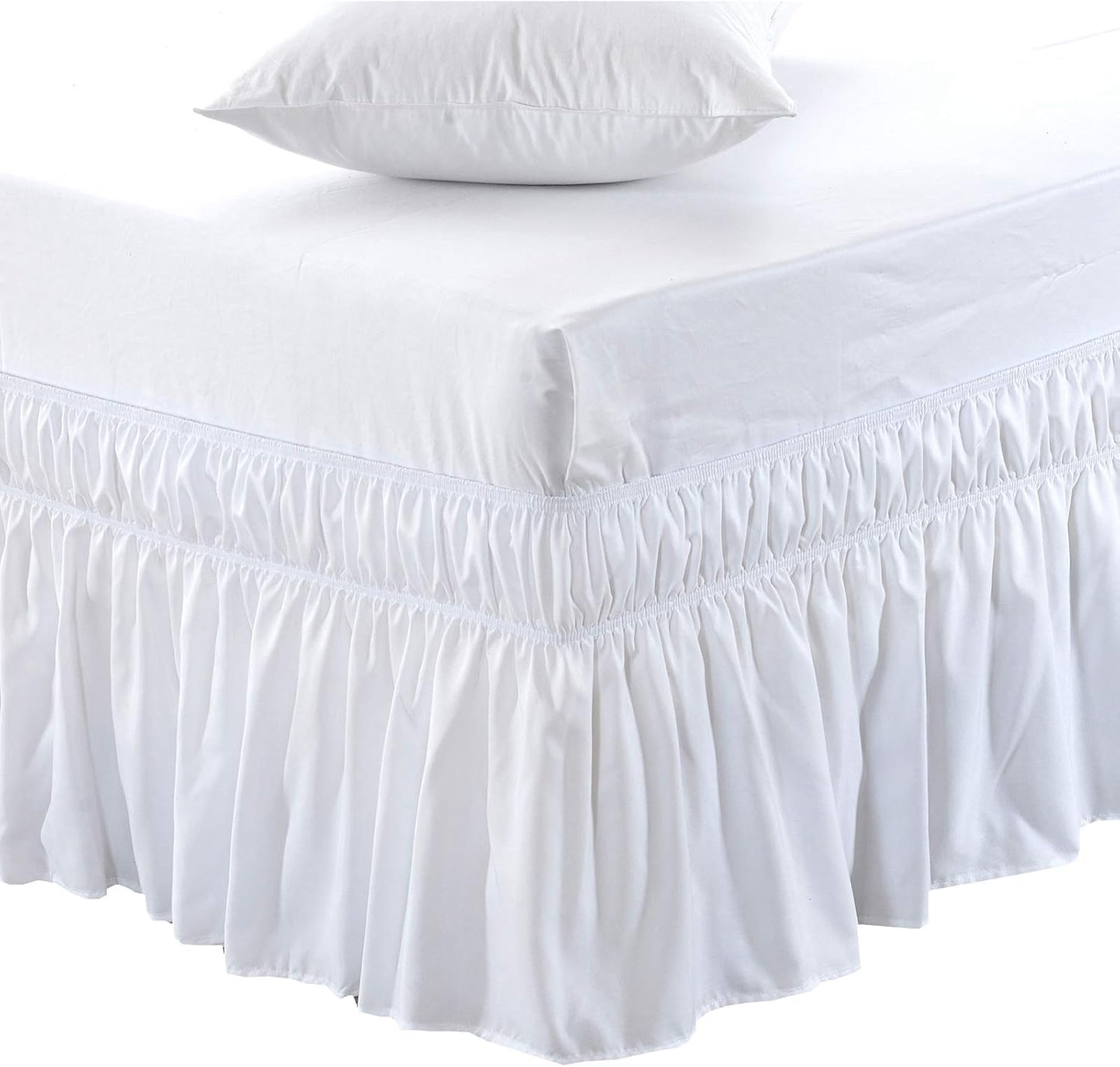 MEILA Wrap Around Bed Skirt Three Fabric Sides Elastic Dust Ruffled 18 Inch Tailored Drop,Easy to Install Fade Resistant-White, Queen/King