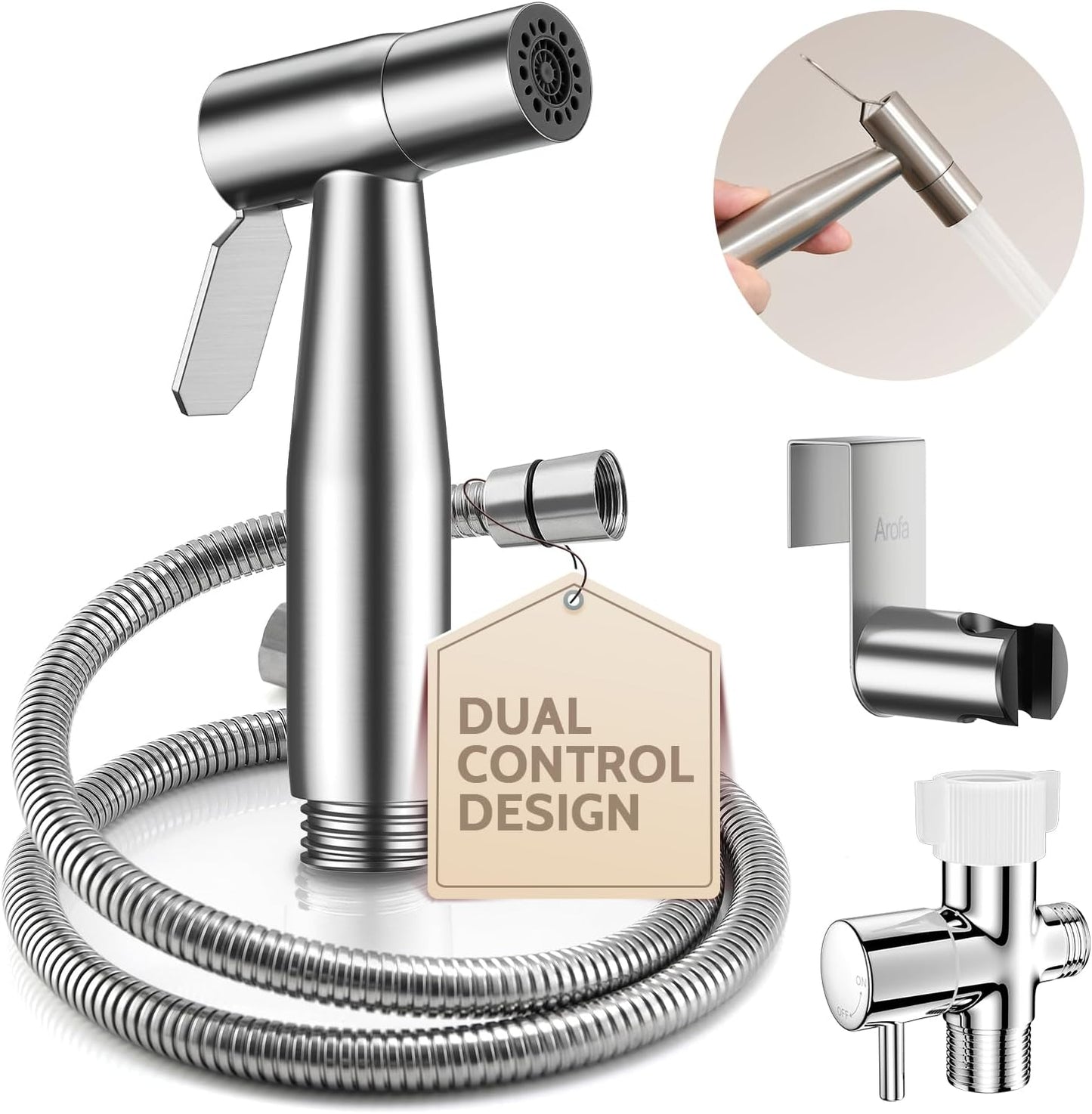 Arofa Hands-Free Handheld Bidet Sprayer for Toilet, Dual Control Mode Spray Handheld Bidet with Adjustable Water Flow, Bidet Toilet Sprayer with Bidet Hose for Feminine Wash