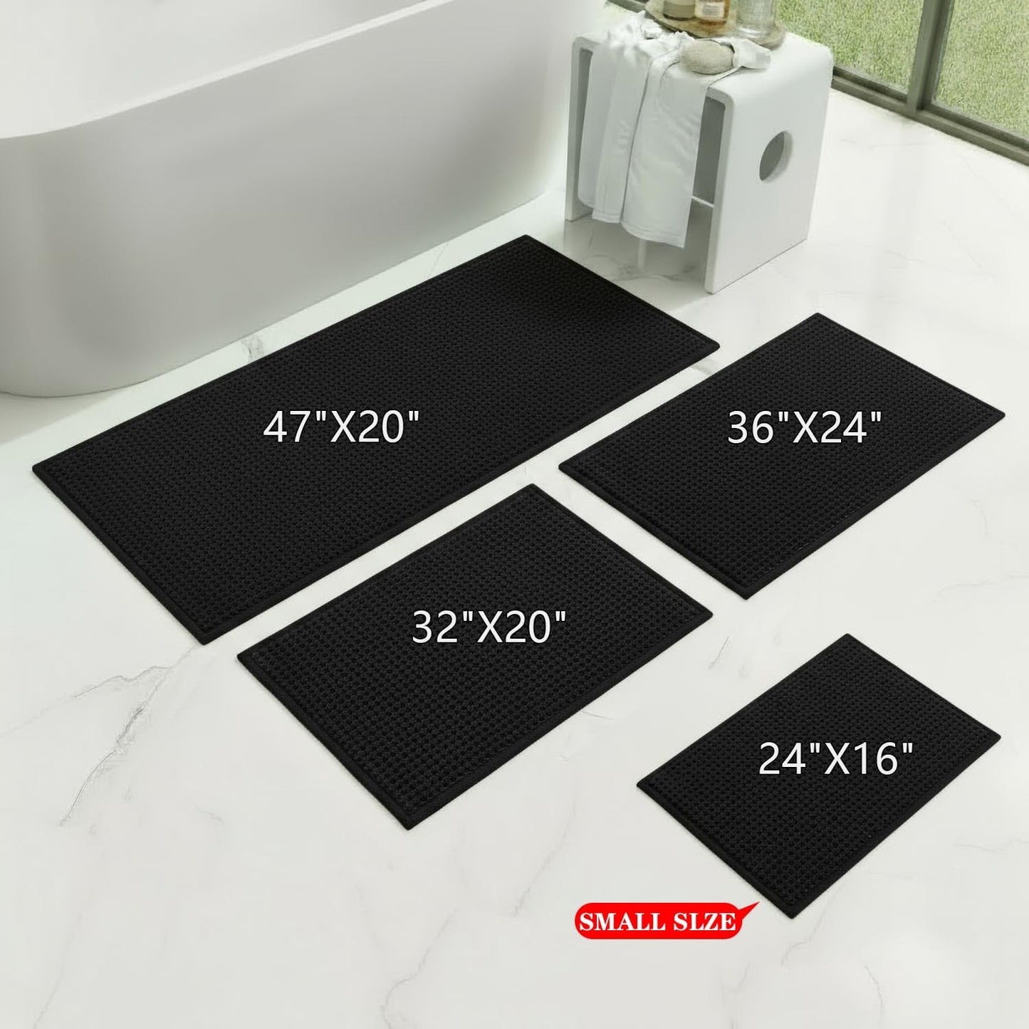 Bathroom Rugs Non Slip Washable, Super Absorbent Thin Bath Mat for Small Quick Dry Low Pile Bathroom Rug, (Black, 36″x24″)