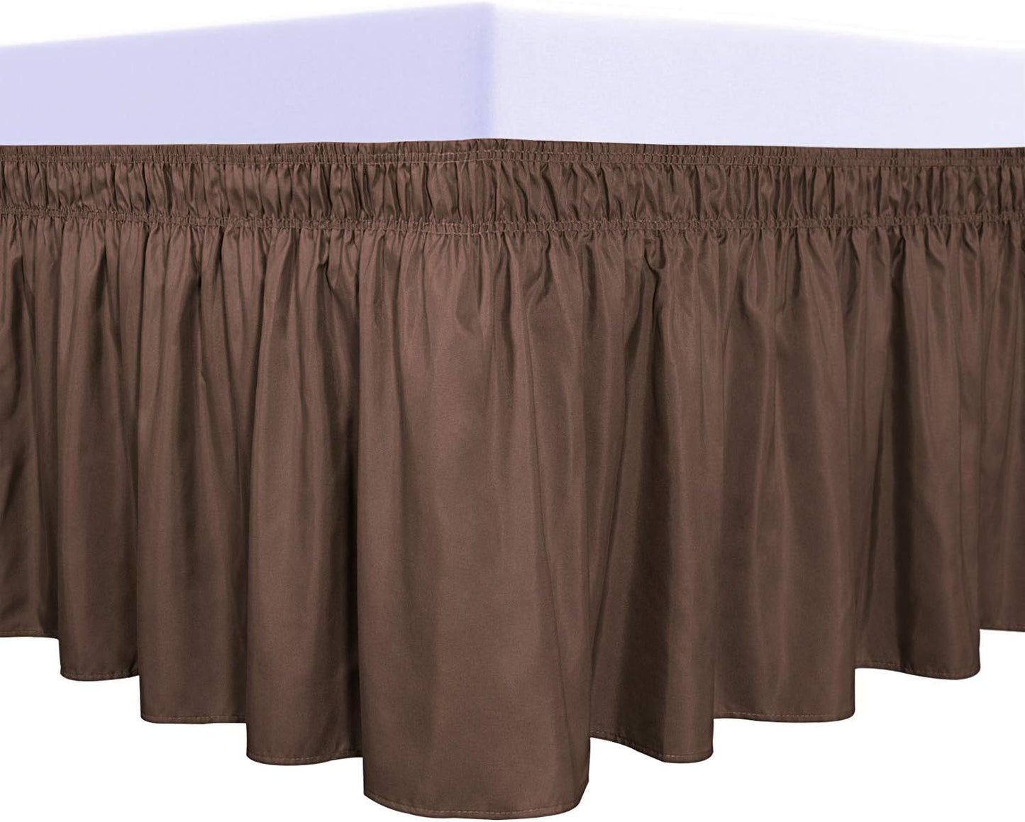 PureFit Wrap Around Ruffled Bed Skirt with Adjustable Elastic Belt - 22 Inch Drop Easy to Put On, Wrinkle Free Bedskirt Dust Ruffles, Bed Frame Cover for Twin,Twin XL and Full Size Beds, Brown