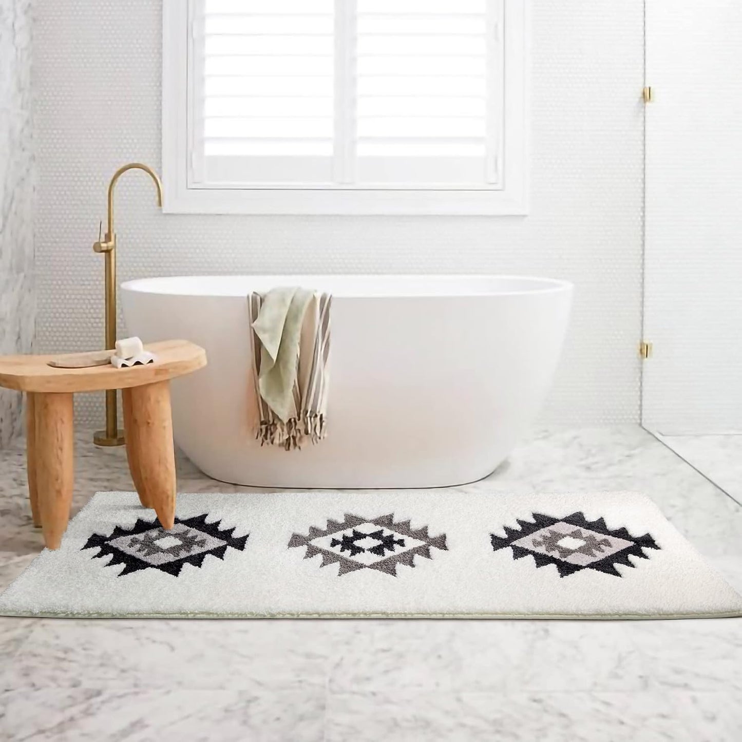 DEXDE Runner Bath Rug 24x60 Inches - Non-Slip Quick Dry Machine Washable Bath Mat, Boho Geometric Absorbent Long Carpet for Bathroom, Black and White