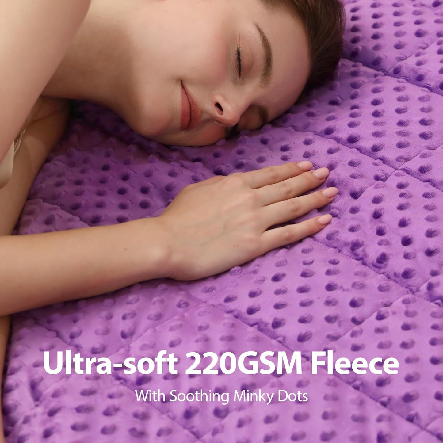 Minky Dot Weighted Blanket for Adults Queen Size 15 lbs, Warm Sherpa Snuggle Heavy Blanket for Autumn Winter with Glass Beads, Great for Stress Relief and Sleep Promotion, Purple 60 x 80 inches