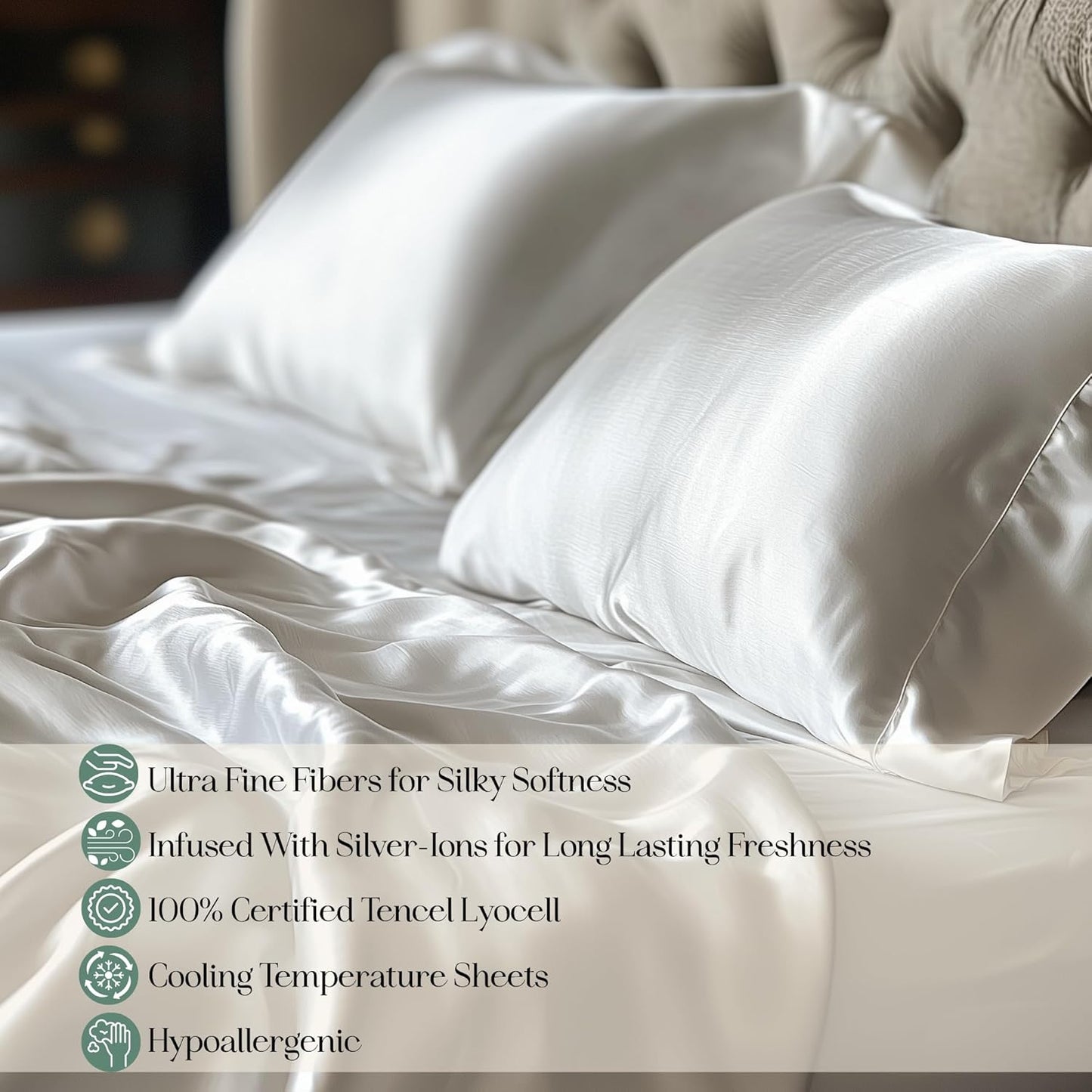 CASILVA Eucalyptus Sheets - Infused with Silver for Anti-Odor, Softer Than Silk Fibers, More Cooling Than Cotton - Perfect for Hot Sleepers & Sensitive Skin - 100% Tencel Lyocell - Twin XL Sheet Set