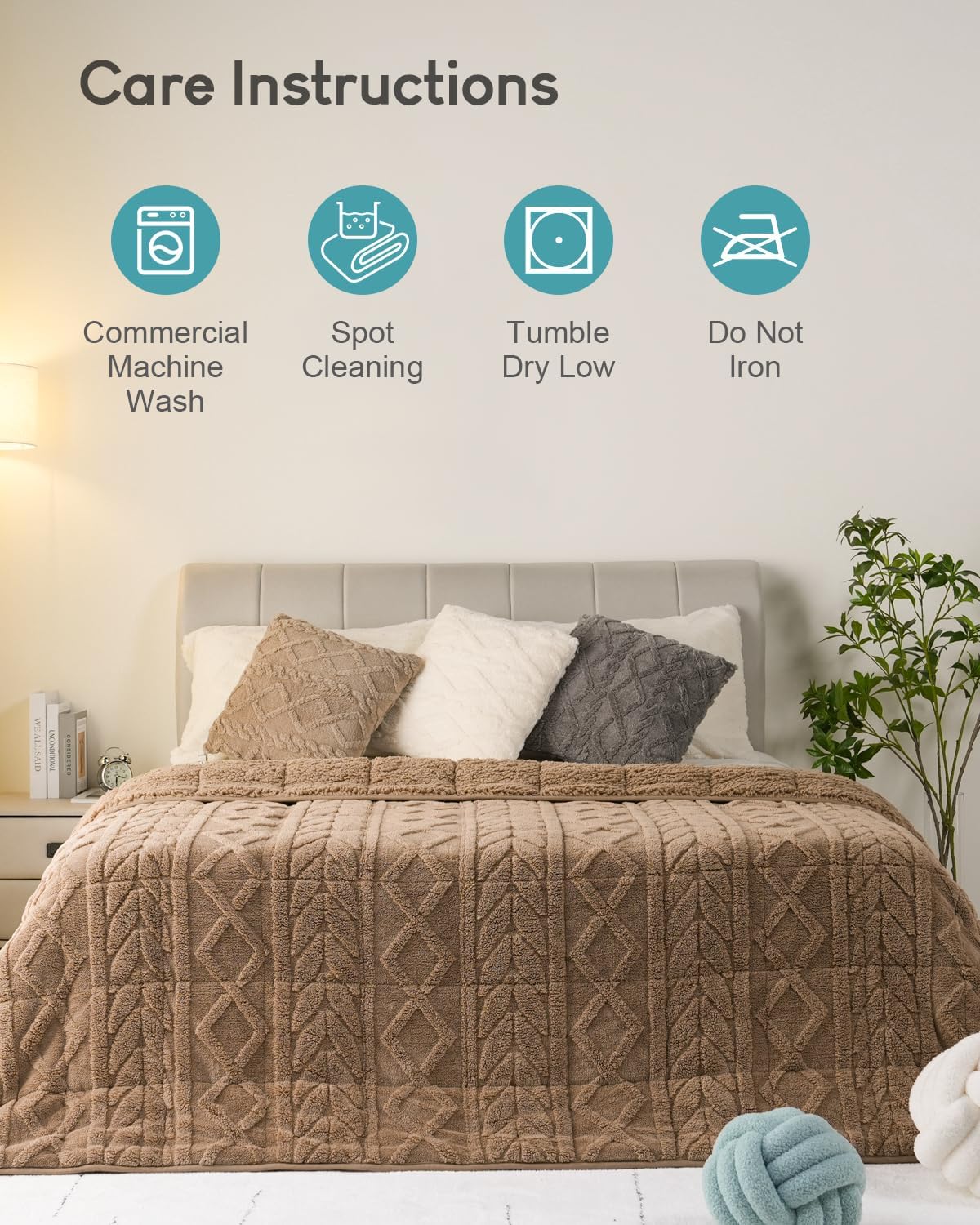 Cottonblue Jacquard Sherpa Weighted Blanket 20lbs for Adults- Soft, Warm, and Thickened Calm Blanket for Ultimate Comfort and Better Sleep, Heavy Weighted Blankets 60x80 Inches, Cream White
