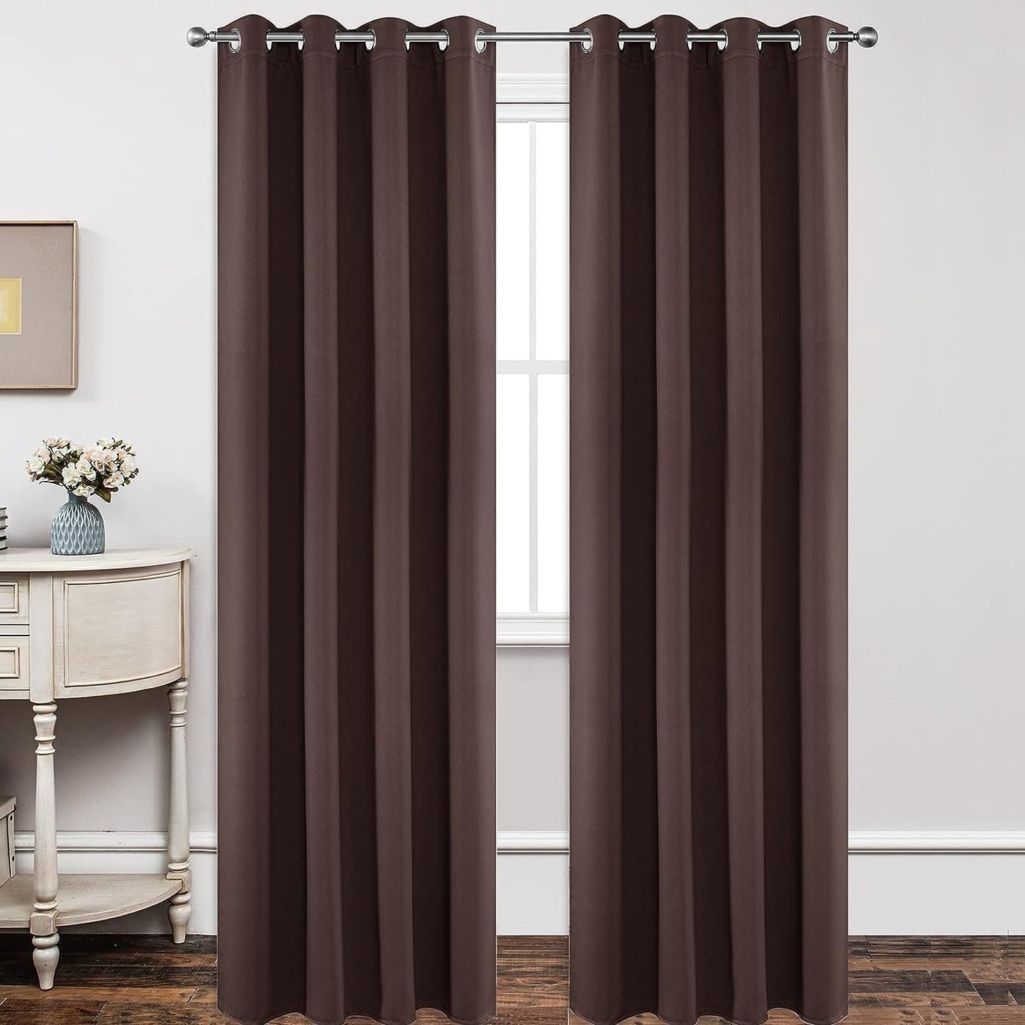 Joydeco Blackout Curtains 120 inches Long 2 Panels Set, Thermal Insulated Long Curtains & Drapes 2 Burg, Room Darkening Grommet Drapes for Bedroom Living Room Windows (W52 x L120 Inch, Chocolate)