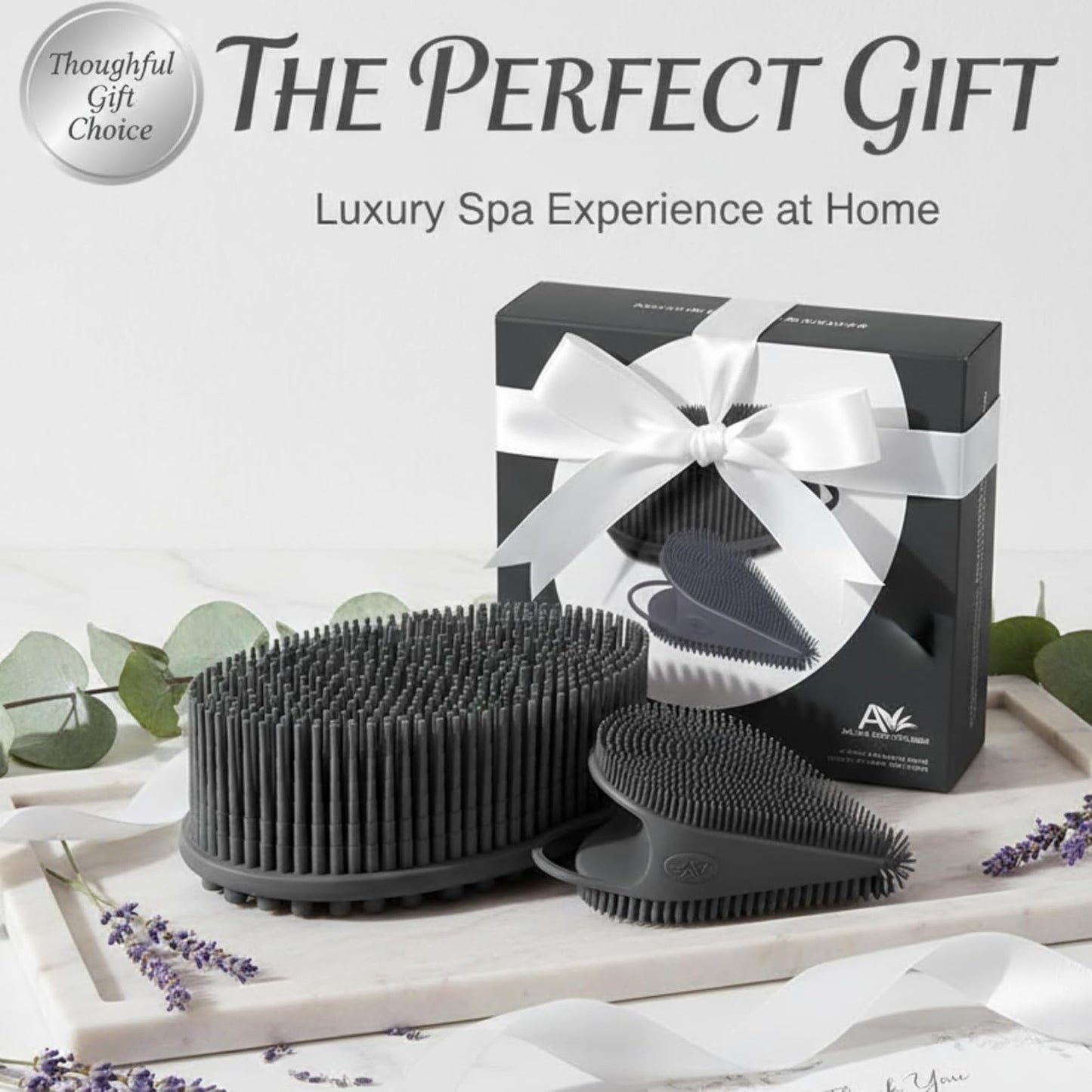 Silver Infused Body Face Scrubber Set - 2 Pack Premium Shower Brush Kit - Avilana Advanced Material Bath Loofah Alternative Complete Skincare System - Luxury Gift Set Women Men