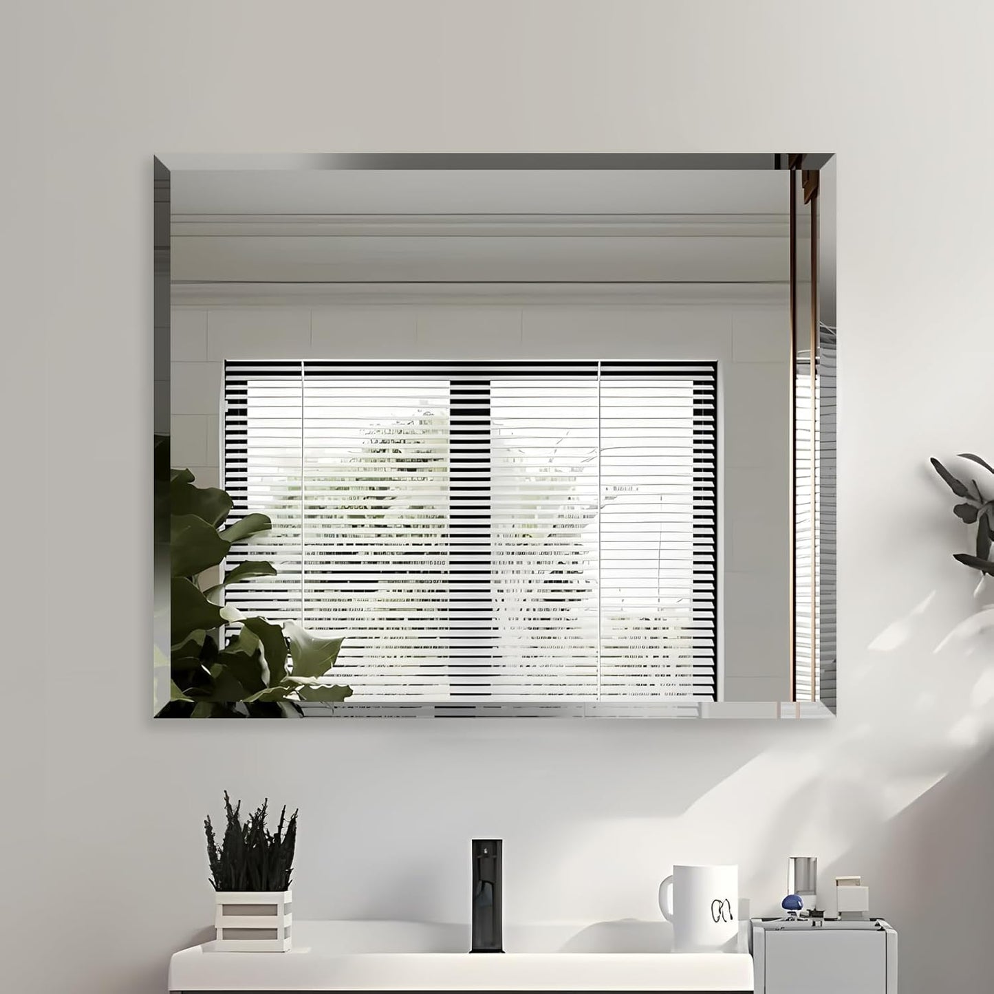 30x36 Inch Bathroom Mirror Frameless Beveled Edge Rectangle Wall Mirror Explosion Proof and Shatterproof Bathroom Vanity Mirror Wall Mounted Hang Firmly (Horizontal or Vertical)