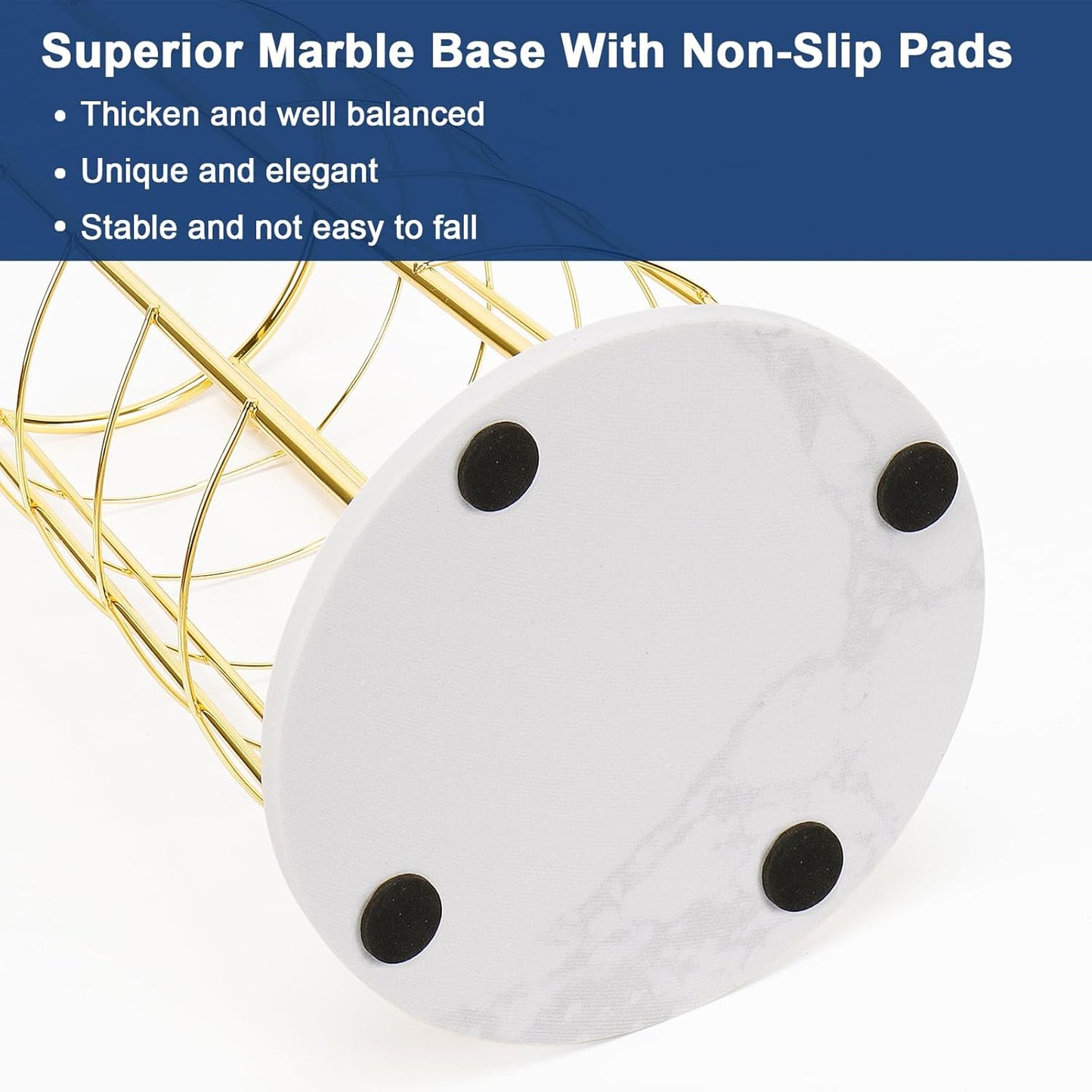 NearMoon Toilet Paper Organizer Stand, Free Standing 3 Rolls Tissue Storage, Metal Bathroom Accessory, Rustproof Toilet Roll Holder for Kitchen Countertop Inside Cabinet Shelf(Marble Base,Gold)