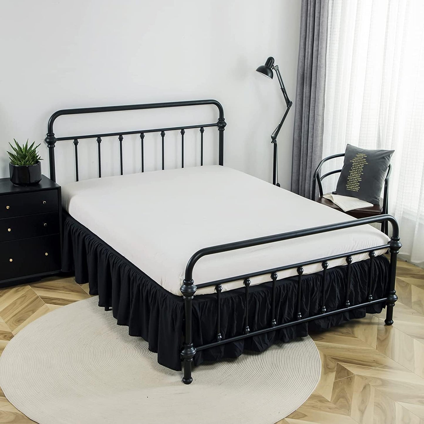 Bed Skirts Twin Size 18 Inch Ruffled Bed Skirt with Split Corners, 18 Inch Drop Dust Ruffle Bed Skirt with Platform, Black