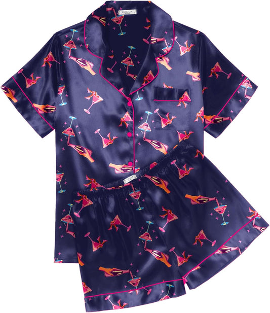 Ekouaer Pajamas for Women Set Silk Satin Pjs Shorts Sleepwear 2 Piece Loungewear S-XXL