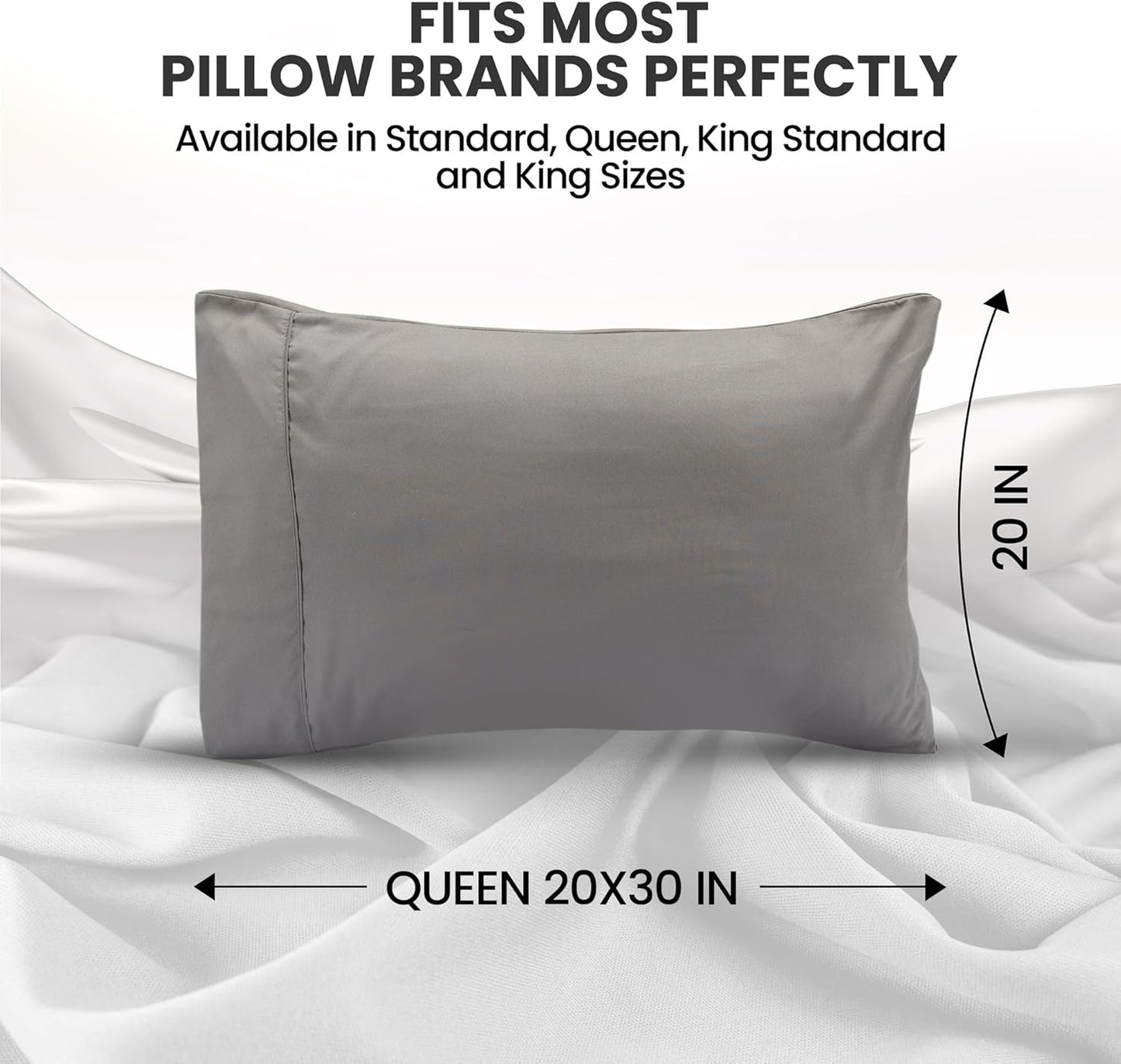 Pillow Covers by Utopia Bedding - Queen Size 2-Pack – Soft Brushed Microfiber – Perfect for Hospitals, Hotels, Guest Rooms – Oeko-TEX Certified, 20x30 Inches (Grey)