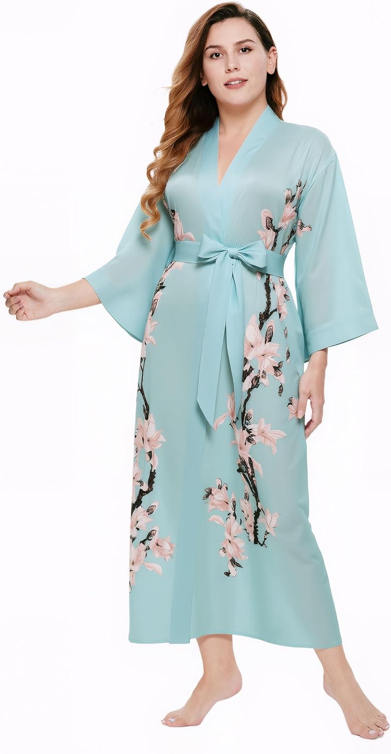 BABEYOND Kimono Robe Cover up with Box Long Floral Satin Sleepwear Silky Bathrobe Bachelorette Robe