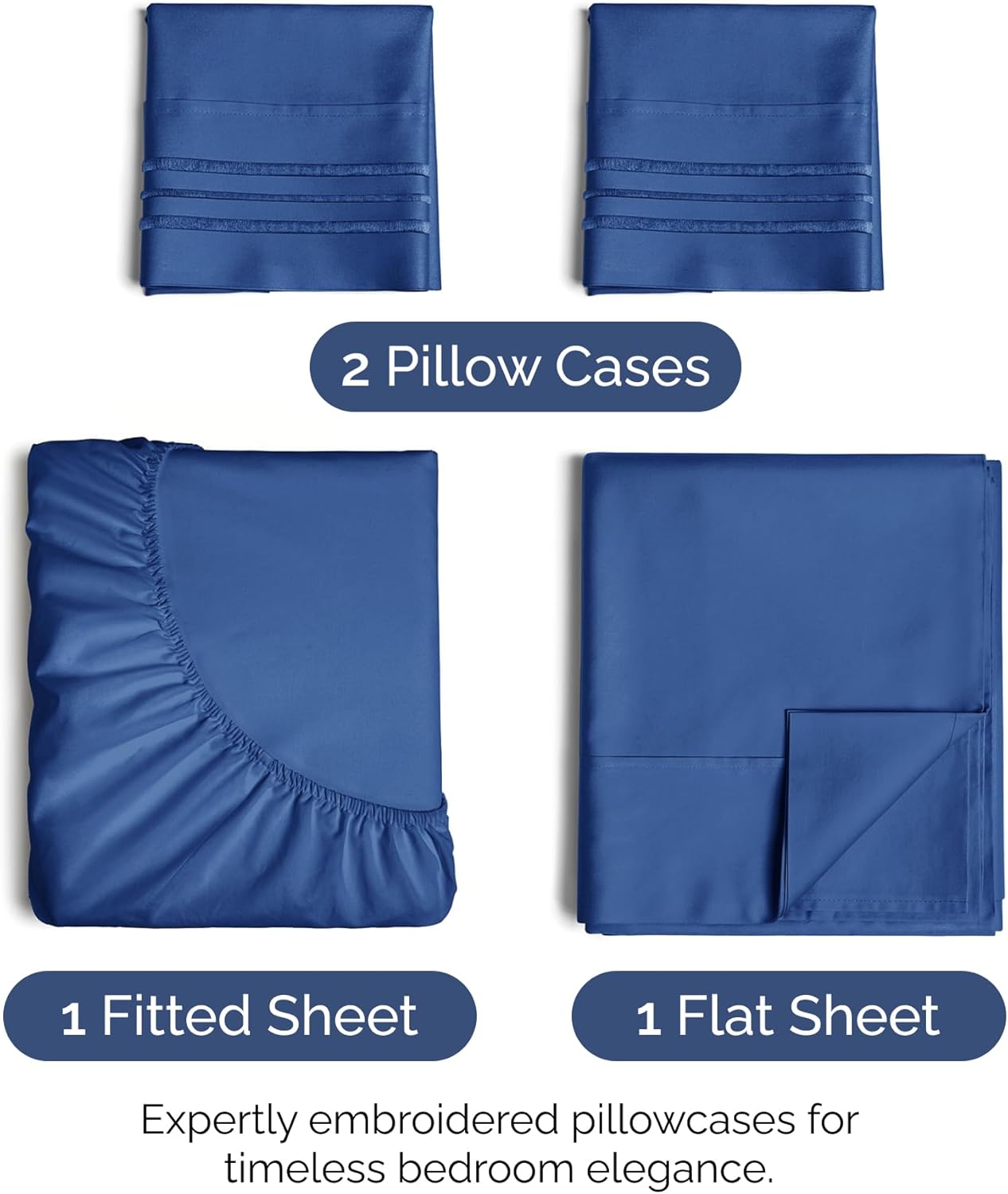 Queen Size 4 Piece Sheet Set - Extra Soft, Breathable & Cooling Sheets - Hotel Luxury Durable Bed Sheets for Women & Men - Deep Pockets, Easy-Fit & Wrinkle-Free Sheets - Cobalt Blue Oeko-Tex Sheets