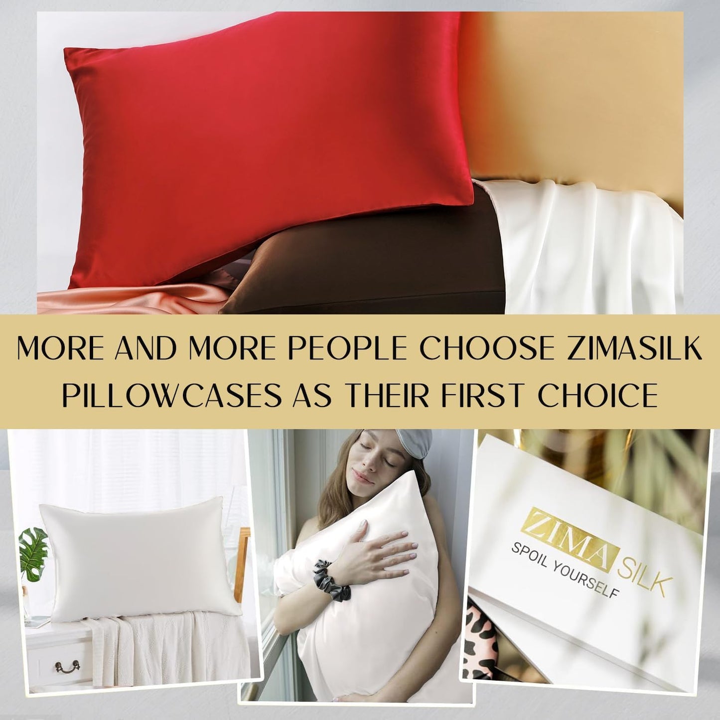 ZIMASILK 100% Pure Mulberry Silk Pillowcase 2 Pack, Soft and Smooth,Both Sides Premium Grade 6A Silk,600 Thread Count,with Hidden Zipper for Men and Women Family (Standard 20"x26", White)