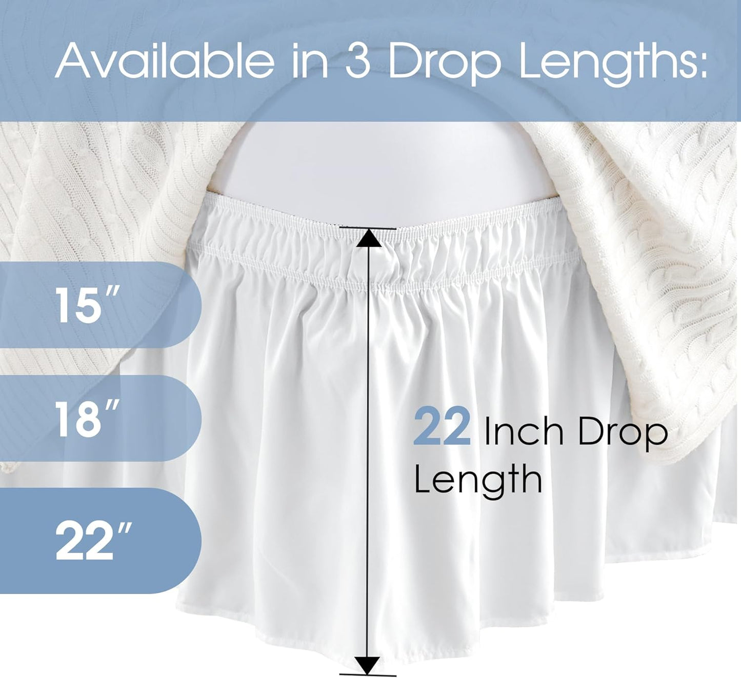 FreshCulture King Bed Skirt, Dust Ruffle for King Size Bed, Easy Fit with 22-Inch Tailored Drop, Elastic Wrap Around Bed Skirt King Size, Hotel Quality Bed Skirts for Adjustable Bed (White)