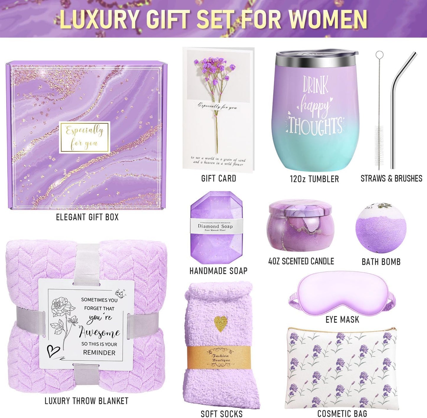 Happy Birthday Gifts for Women Self Care Gift, Relaxing Care Package Spa Gift Basket, Valentines Day, Mothers Day, Christmas, Birthday Gifts for Women Mom Her Friend Sister Wife