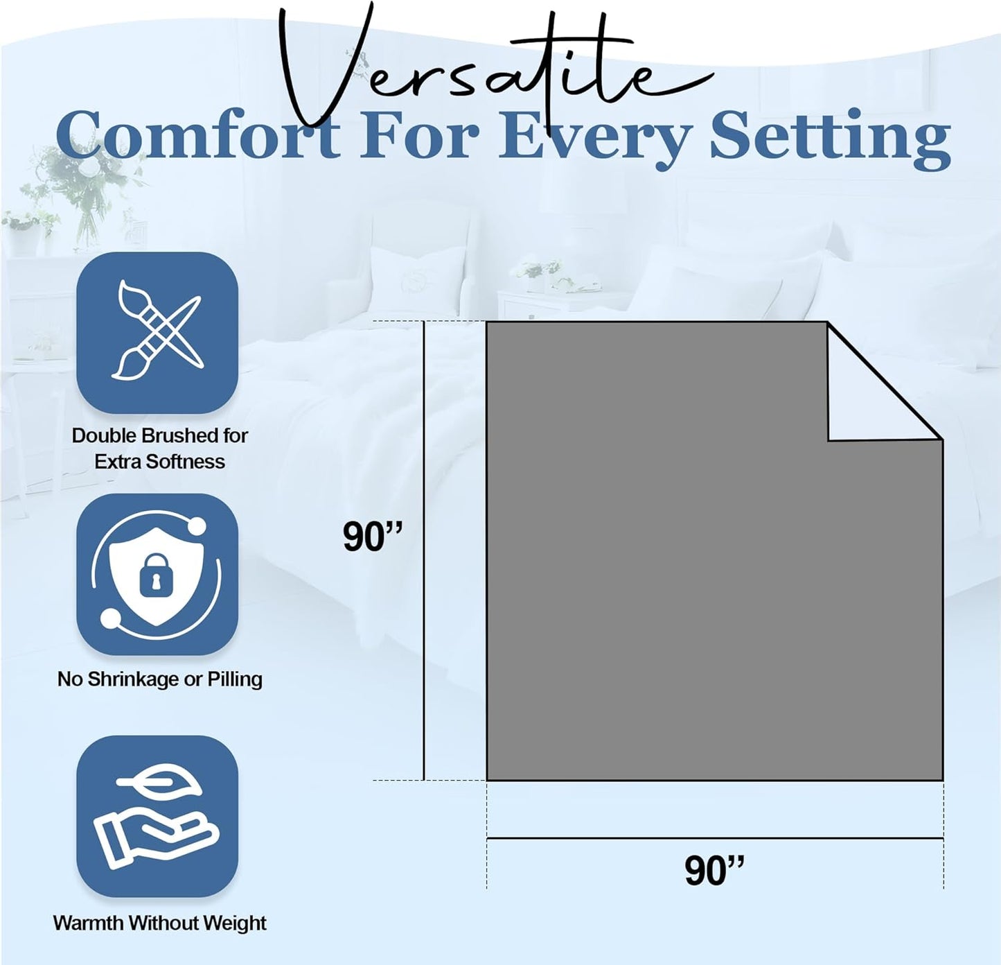 Thermee Micro Flannel Full/Queen Size Blankets, Lightweight All Seasons Cozy Blanket, Throw Blankets for Home and Living Room, Comfy & Soft Blanket for Couch, Machine Wash, No Pilling – Slate Grey