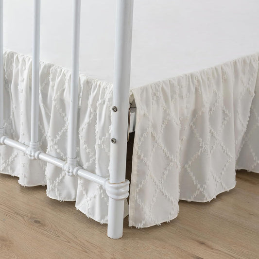 Bed Skirt Full Size Ruffled Bed Skirt with Split Corners, 12 Inch Drop Dust Ruffle Bed Skirts with Platform, Boho Tufted Shabby Chic Full Size Bed Skirts, Ivory