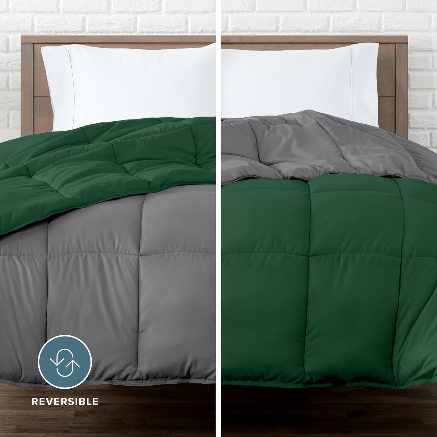 Bare Home Twin/Twin Extra Long Comforter - Reversible Colors - Goose Down Alternative - Ultra-Soft - Premium 1800 Series - All Season Warmth - Bedding Comforter (Twin/Twin XL, Grey/Forest Green)
