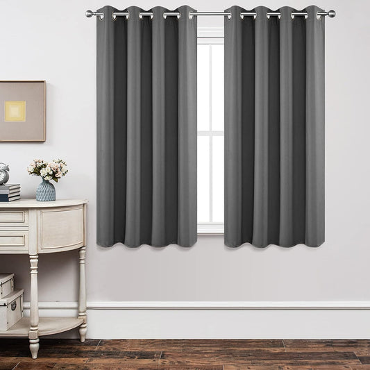 Joydeco Blackout Curtains 63 Inch Length 2 Panels Set, Thermal Insulated Long Curtains& Drapes 2 Burg, Room Darkening Grommet Drapes for Living Room Bedroom Window (W52 x L63 Inch, Light Grey)