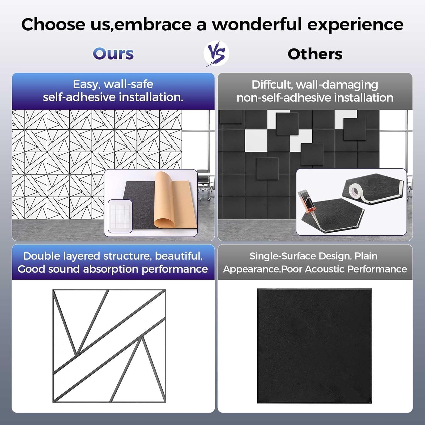 12 Pack 2-Layer Large Soundproof Wall Panels, 12x 12 x 0.43 in Sound Proof Foam Panels for Walls, 1.2lb/ft* High Density,3D Acoustic Panels,Artistic Noise Dampening Panels White&Black