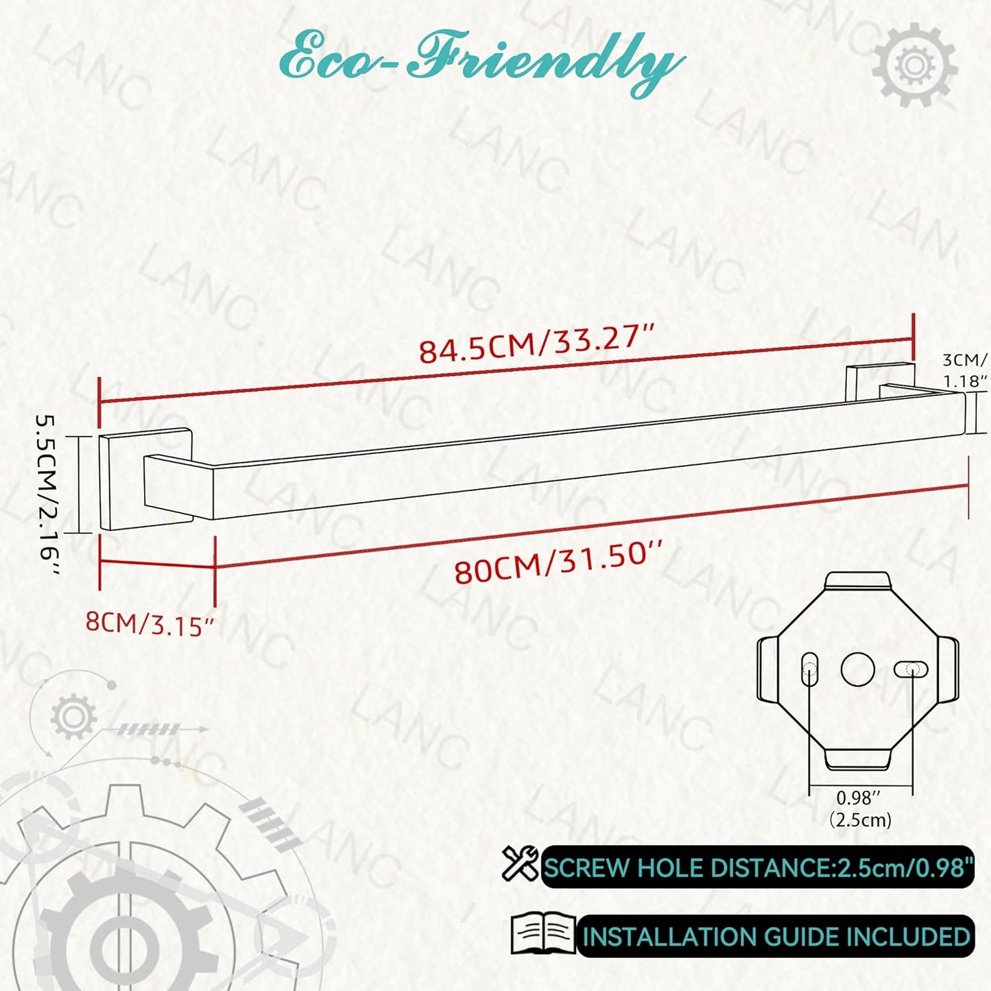 LANC 32-Inche Long Towel Bars for Bathroom Wall Mounted, Matte Black Bath Towel Racks Stainless Steel Towel Rods Total-33.5” Towel Rails Kitchen Towel Hanger Square Towel Holder, A8804MB-8P1
