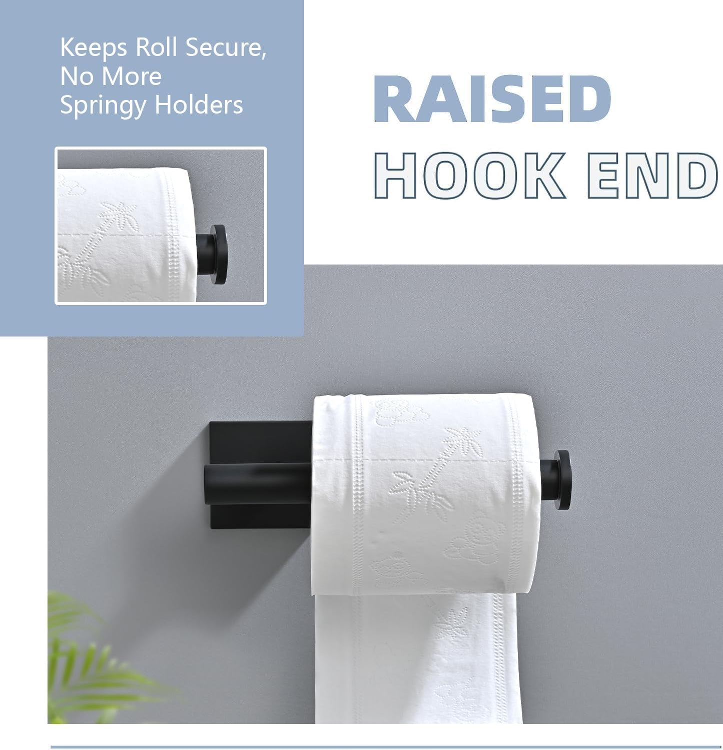 Matte Bathroom Hardware Set, Toilet Paper Holder with 2 Square Towel Hooks, 3PCS SUS 304 Stainless Steel Set, Wall Mounted, Rust Resistant, Modern Fingerprint-Free Finish (Black)