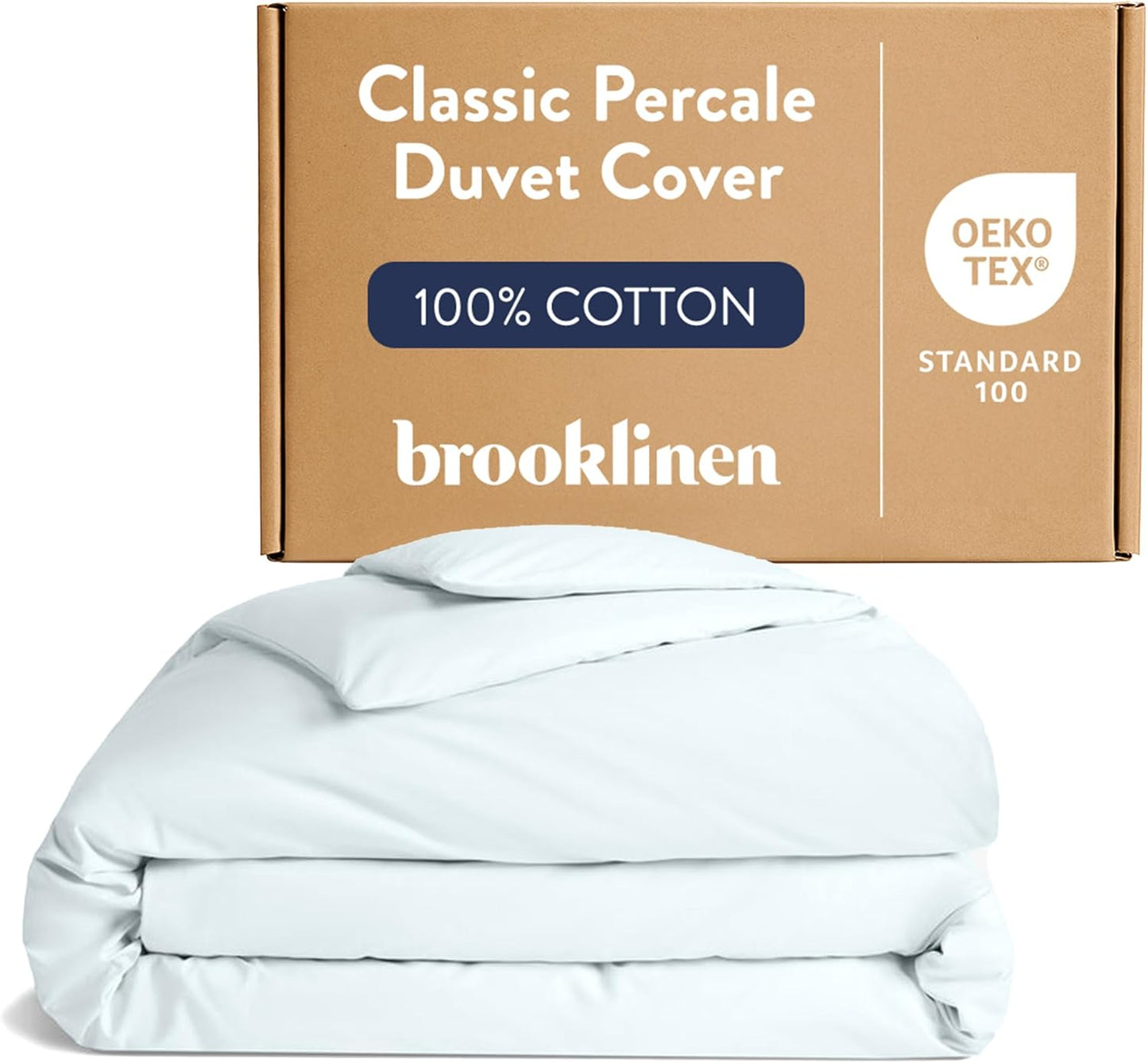 Brooklinen Luxury Percale Duvet Cover – 100% Cotton, Cool, Crisp, Extra-Long Corner Ties, Button Closure, Soft & Breathable – Machine Washable, Duvet Cover King/California King Bed Sizes (Sky)